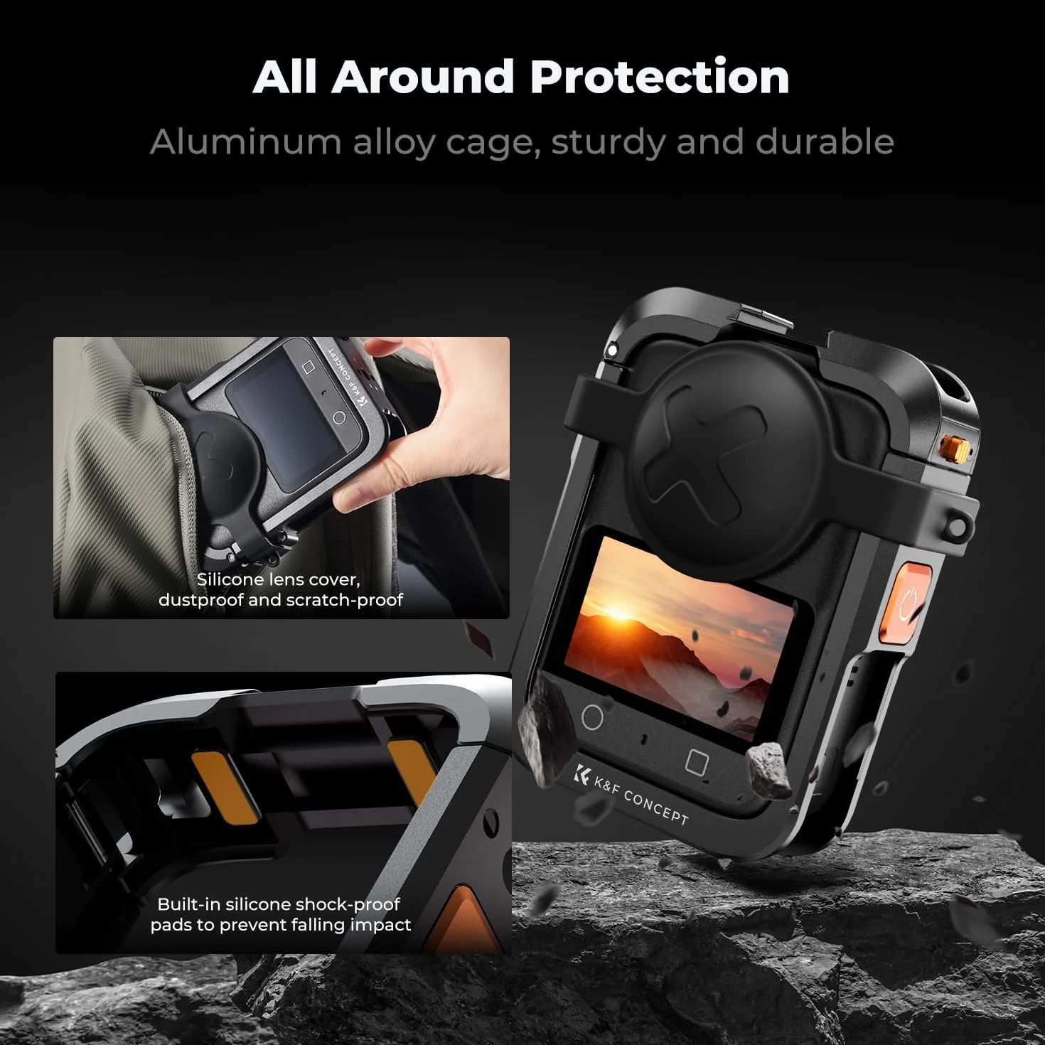 K&F CONCEPT Gabbia Metallica Compatibile con DJI Osmo 360 | Custodia Protettiva in Alluminio | Include Coprilenti in Silicone, Telaio con 2 Attacchi a Freddo e Contatti di Ricarica