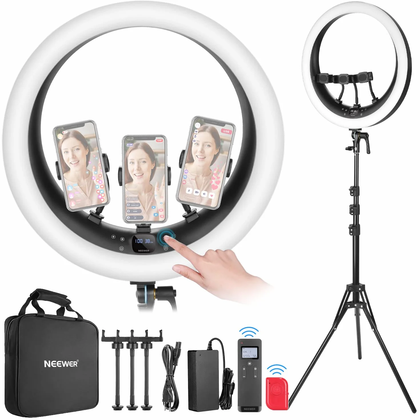NEEWER Ring Light RP19H 19" 42W CRI97+ 2540lux, Stativo e Portatelefono, Controllo 2.4G Touch, Illuminazione Streaming Zoom