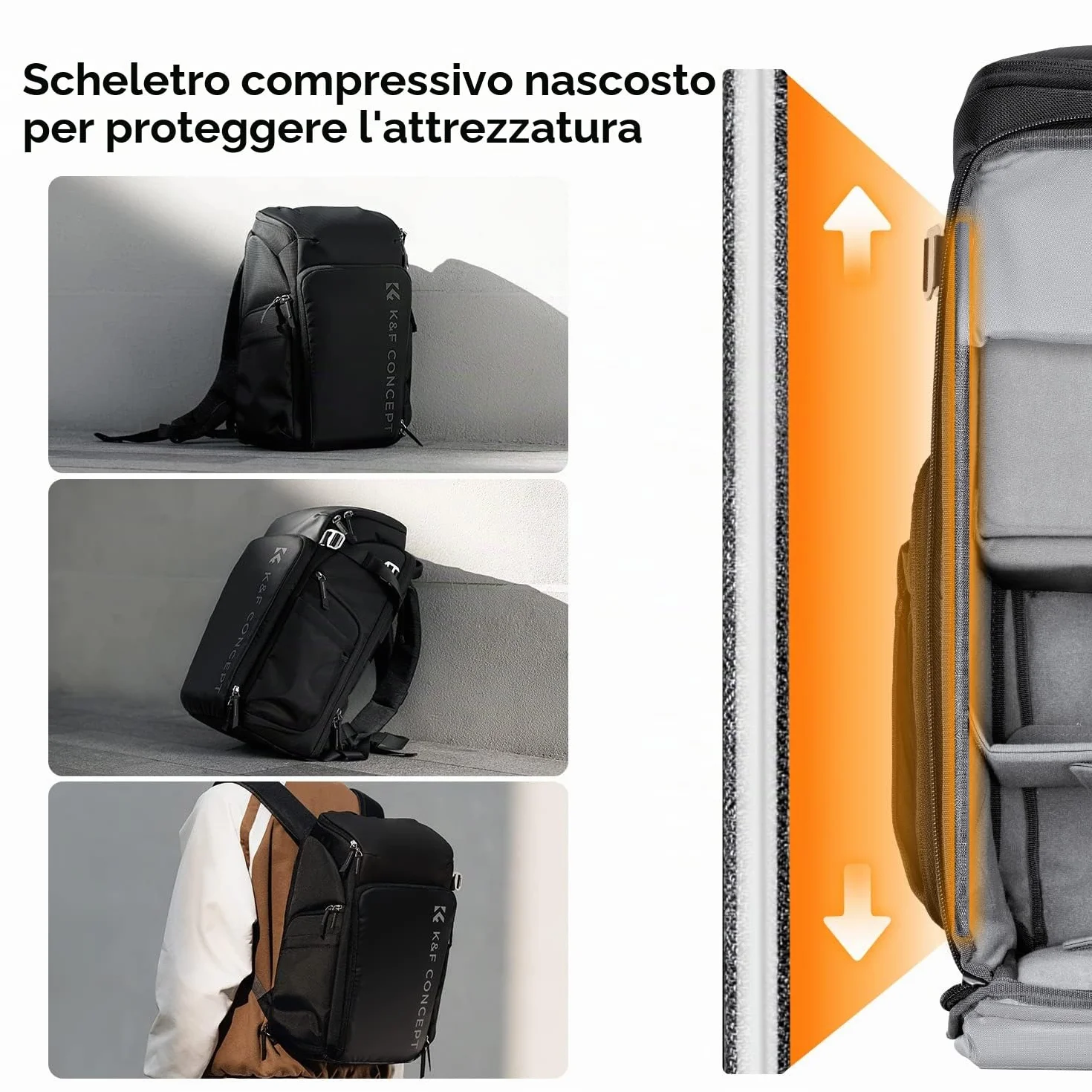 K&F CONCEPT Zaino per fotocamera professionale, borsa impermeabile di grande capacità per fotocamera reflex digitale con scomparto per laptop 16 Pollici-Nero