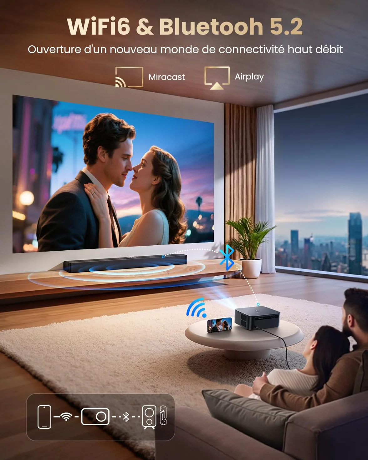 Proiettore【1500 ANSI/Google TV】Netflix Incluso Proiettore 4K Support, Autofocus/Keystone Nativo 1080P Smart Videoproiettore Full HD WiFi Bluetooth con Controllo Vocale Remoto per Home Cinema