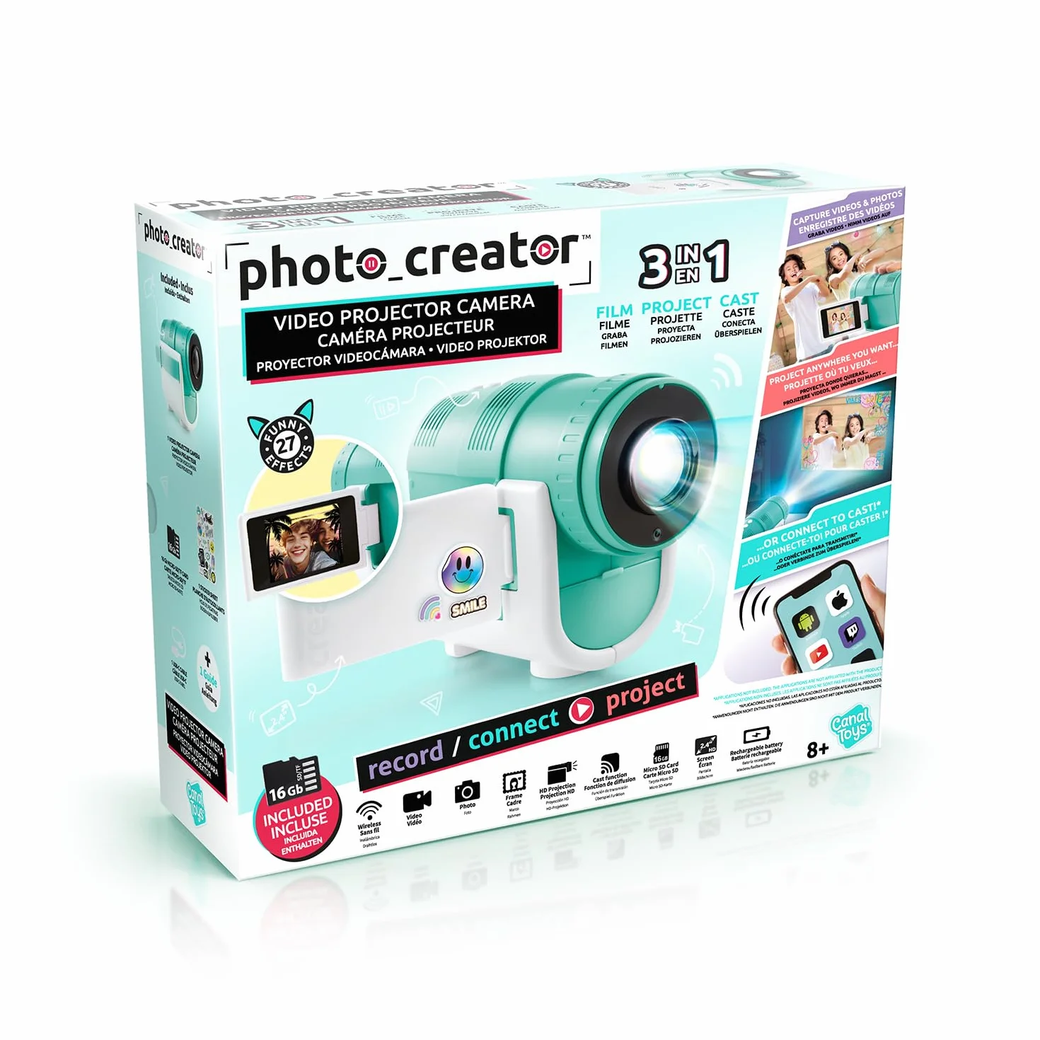 Canal Toys - Videocamera Proiettore Blu per Bambini 3 in 1 - Cattura i tuoi Momenti preferiti e Proiettali - Regalo Bambina e Bambini 8 Anni in su - Funzione Cast Telefono - 27 Effetti - CLK 039