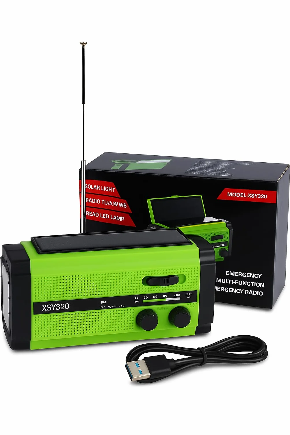 Radio a manovella di emergenza 5000 mAh 18500 mWh AM FM portatile con pannelli solari SOS torcia