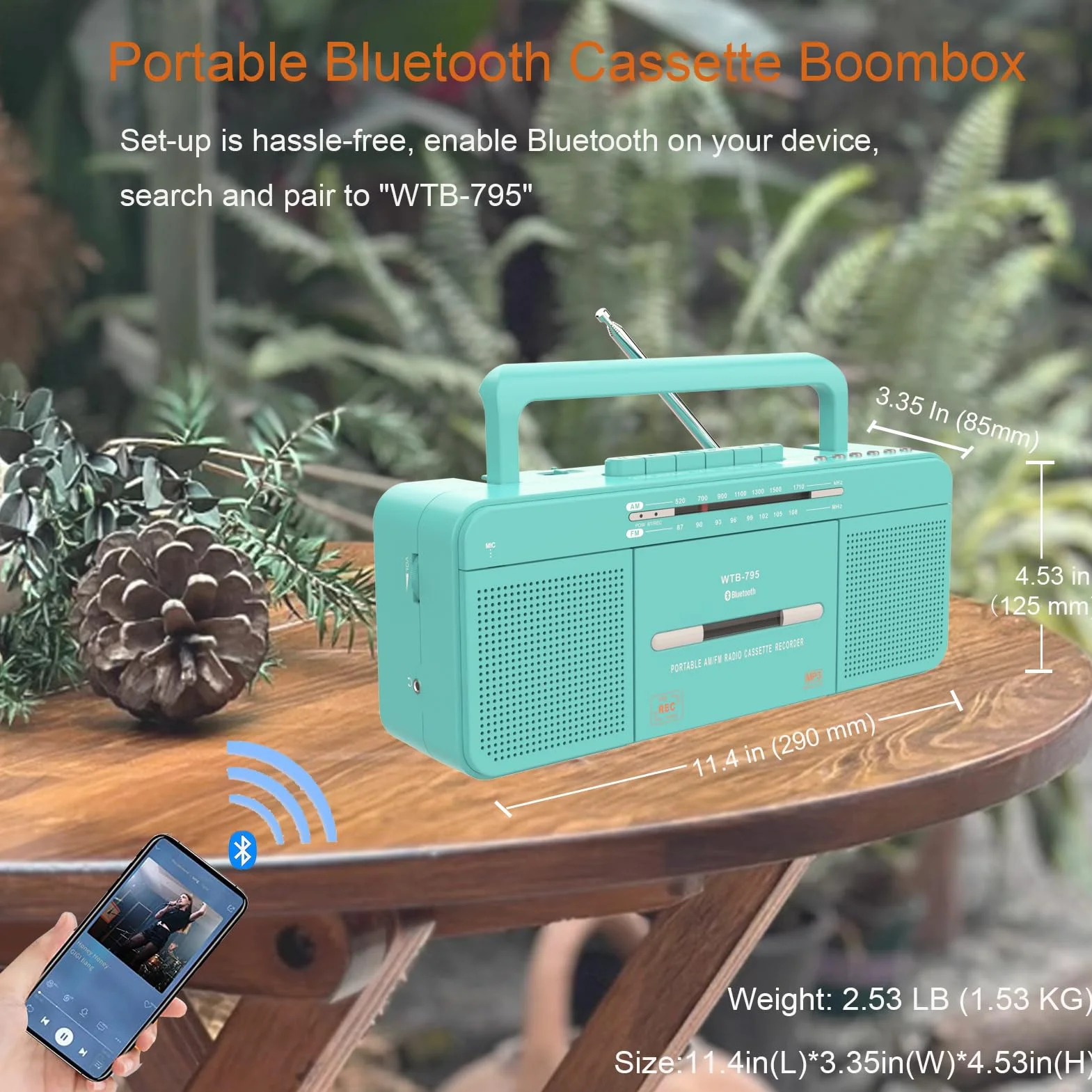 Lettore Audio Cassette Portatile USB Bluetooth Radio Stereo AM FM Registratore Microfono Convertitore MP3 Jack Auricolare Verde