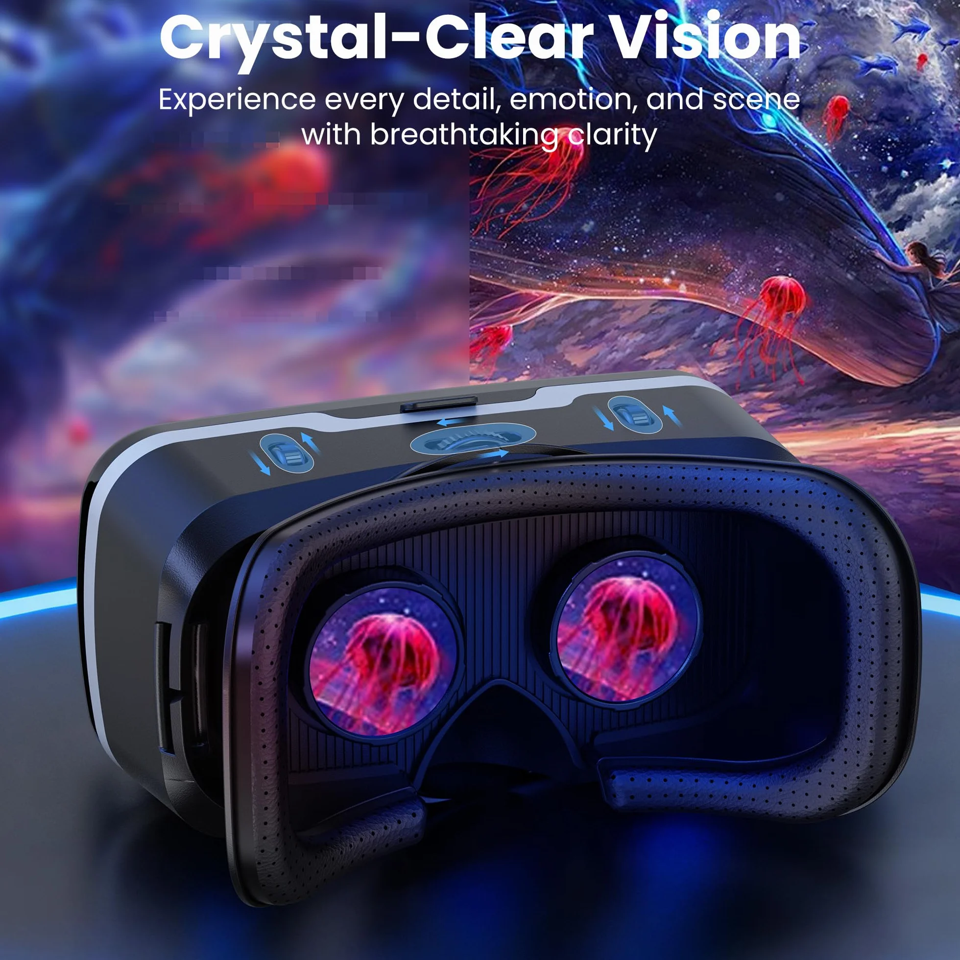 XWP Visore Realtà Virtuale 3D, Occhiali VR Con Lenti HD Anti Luce Blu Per Smartphone, Per iPhone E Android (4,7–6,8"), Ideali Per Giochi E Visione Di Film, Regalo Di Compleanno Per Amici E Famiglia