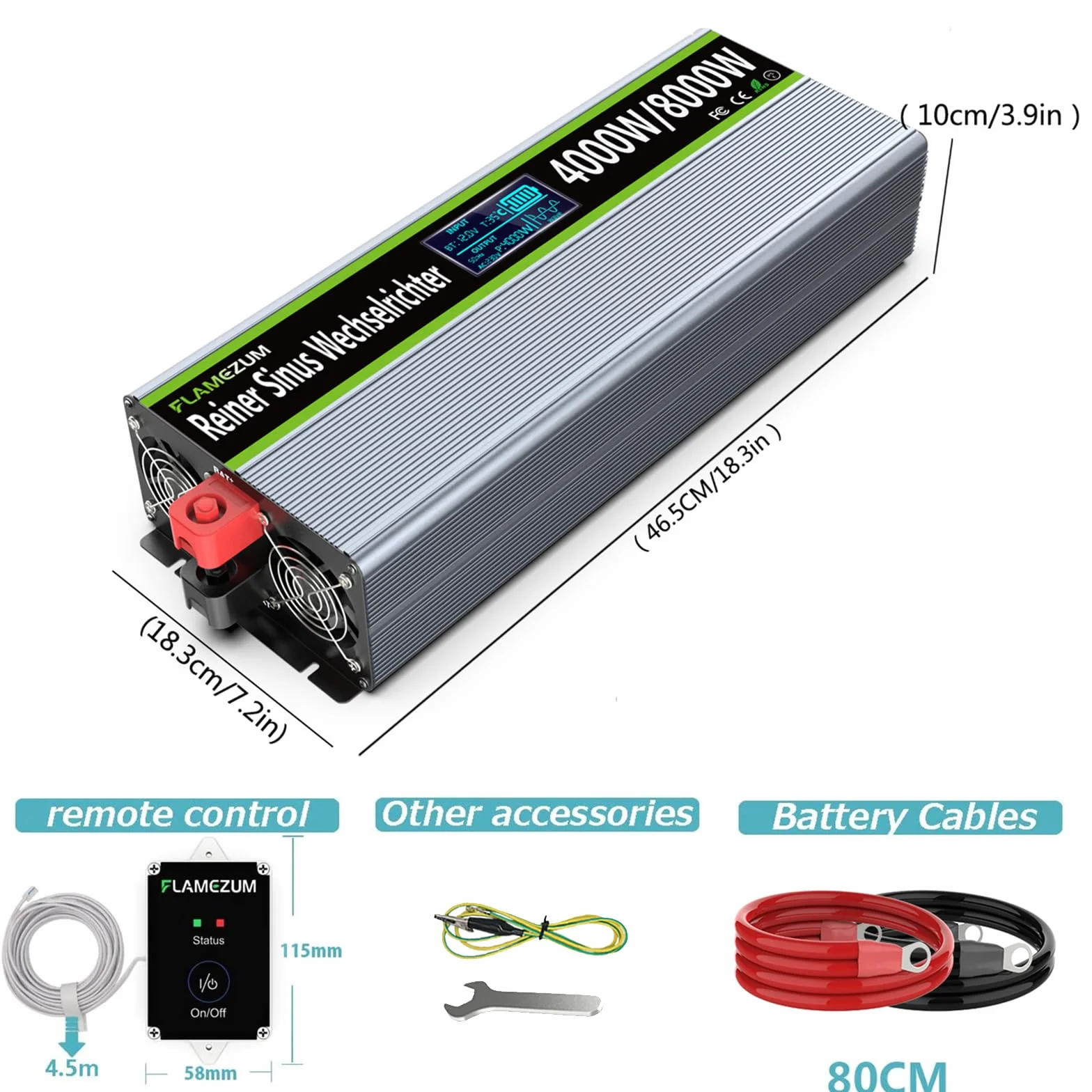 4000W/8000W Power Inverter 12v 220v Onda Pura Transformatore di Tension Convertitore Invertitore di Tensione-2 EU Presa con Uscita USB Telecomando Adatto per frigoriferi,Elettrosega