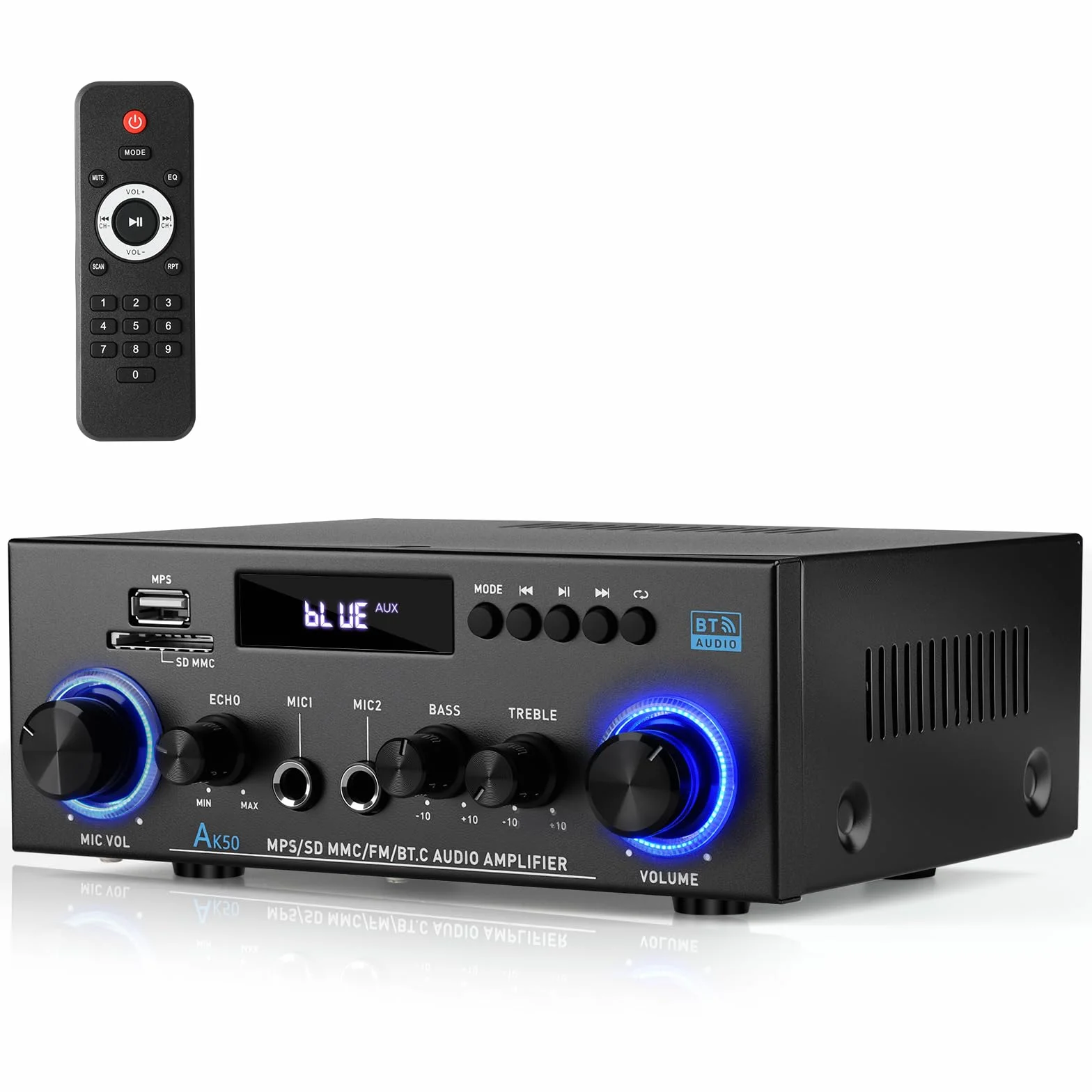 Romicta AK50 Amplificatore Audio Stereo 2.0 Canali 800W Bluetooth 5.0 Radio FM USB SD Echo MIC Telecomando per Casa e Home Theater