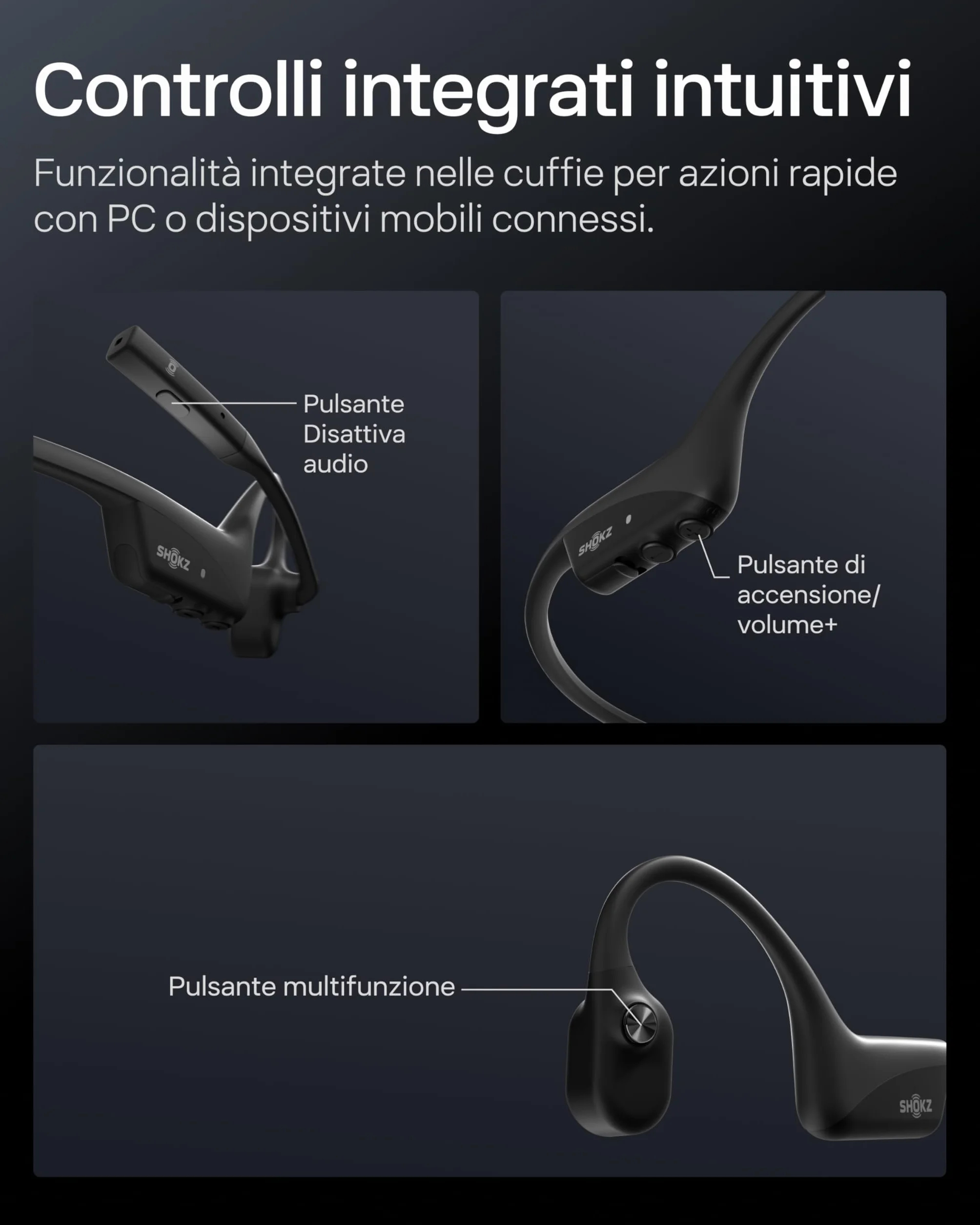 SHOKZ Auricolari OpenComm2 UC 2025 Upgrade a conduzione ossea con adattatore USB-C, auricolari Bluetooth open-ear per l'attenuazione del rumore, wireless, 16 ore di conversazione, Segnalibri, Nero