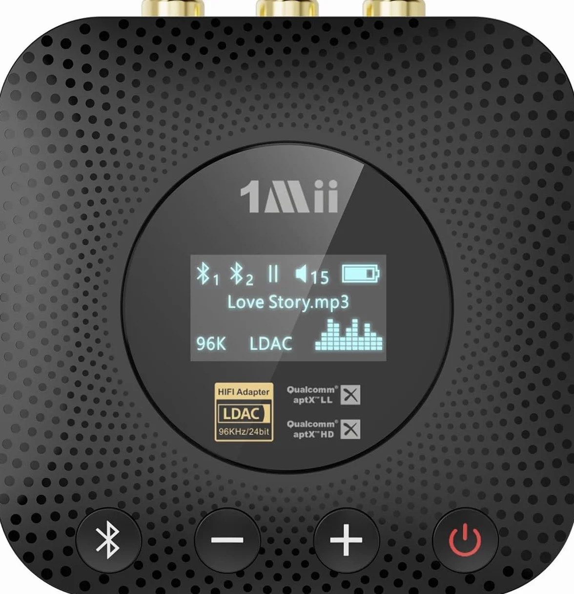 1Mii B06HD+ Ricevitore Bluetooth HiFi, Adattatore Audio Bluetooth 5.3 con DAC Audiophile, LDAC, aptX HD/Bassa Latenza, Controllo Volume, Display OLED per Stereo/Amplificatore, Uscita RCA/OPT/COAX