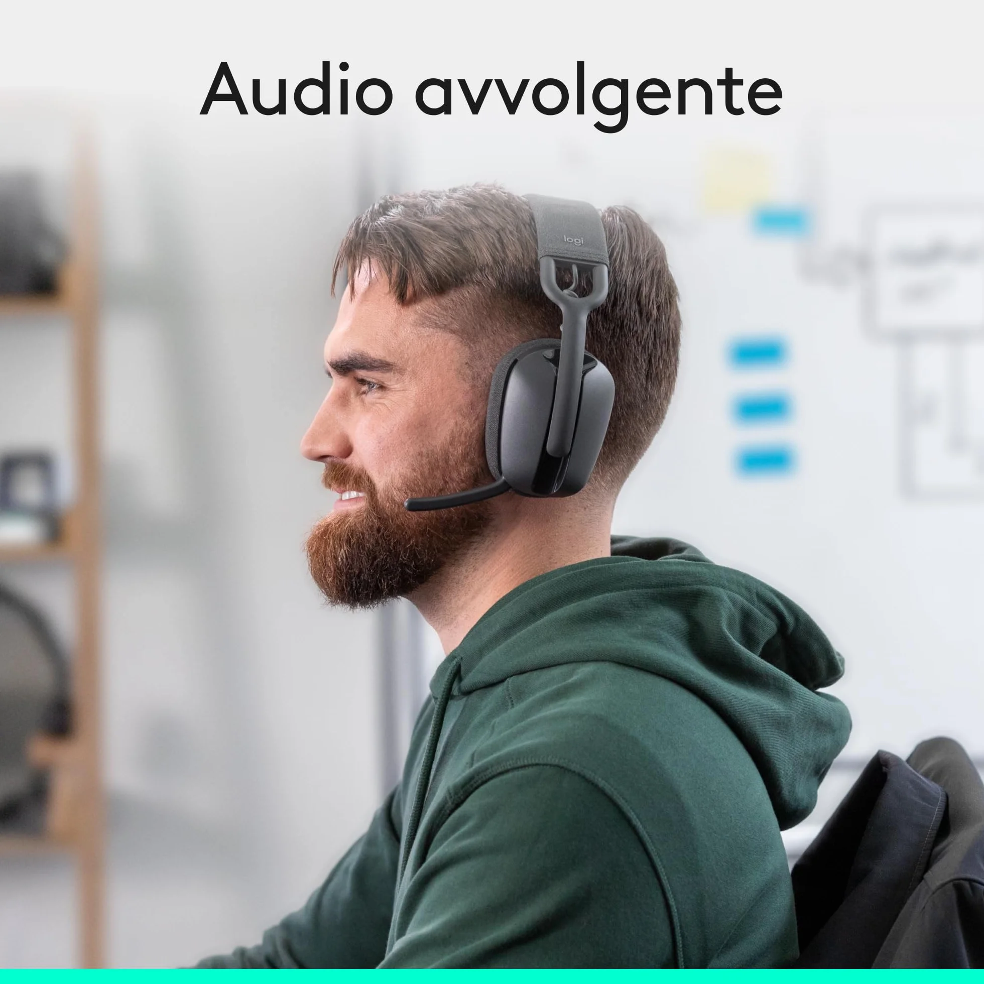 Logitech Zone Vibe 100 Cuffie Wireless Over-Ear Leggere con Microfono con Eliminazione del Rumore, Auricolare Bluetooth Multipoint, Compatibile con Teams, Google Meet, Zoom, Mac/PC - Grigio