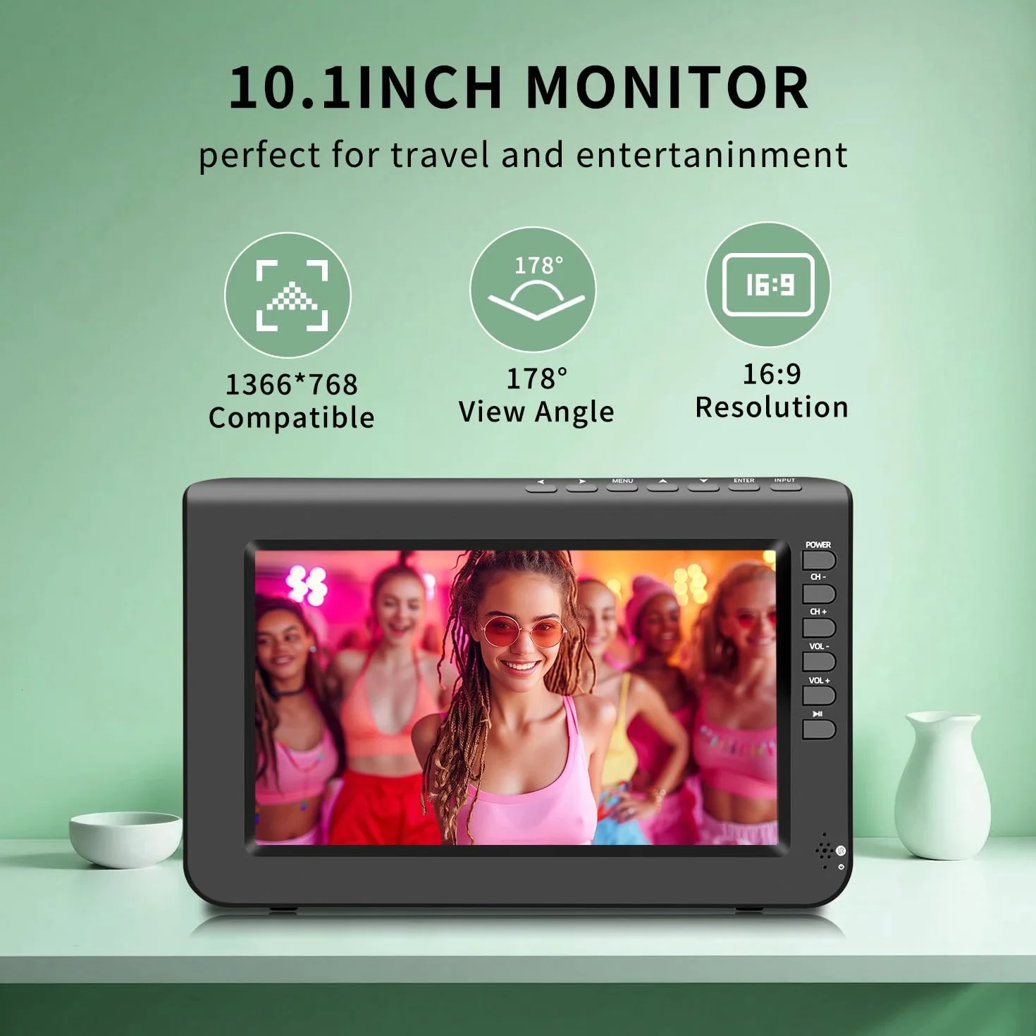 ZOSHING TV portatile 10.1 pollici DVB-T2 HDMI USB AV 12V per camper