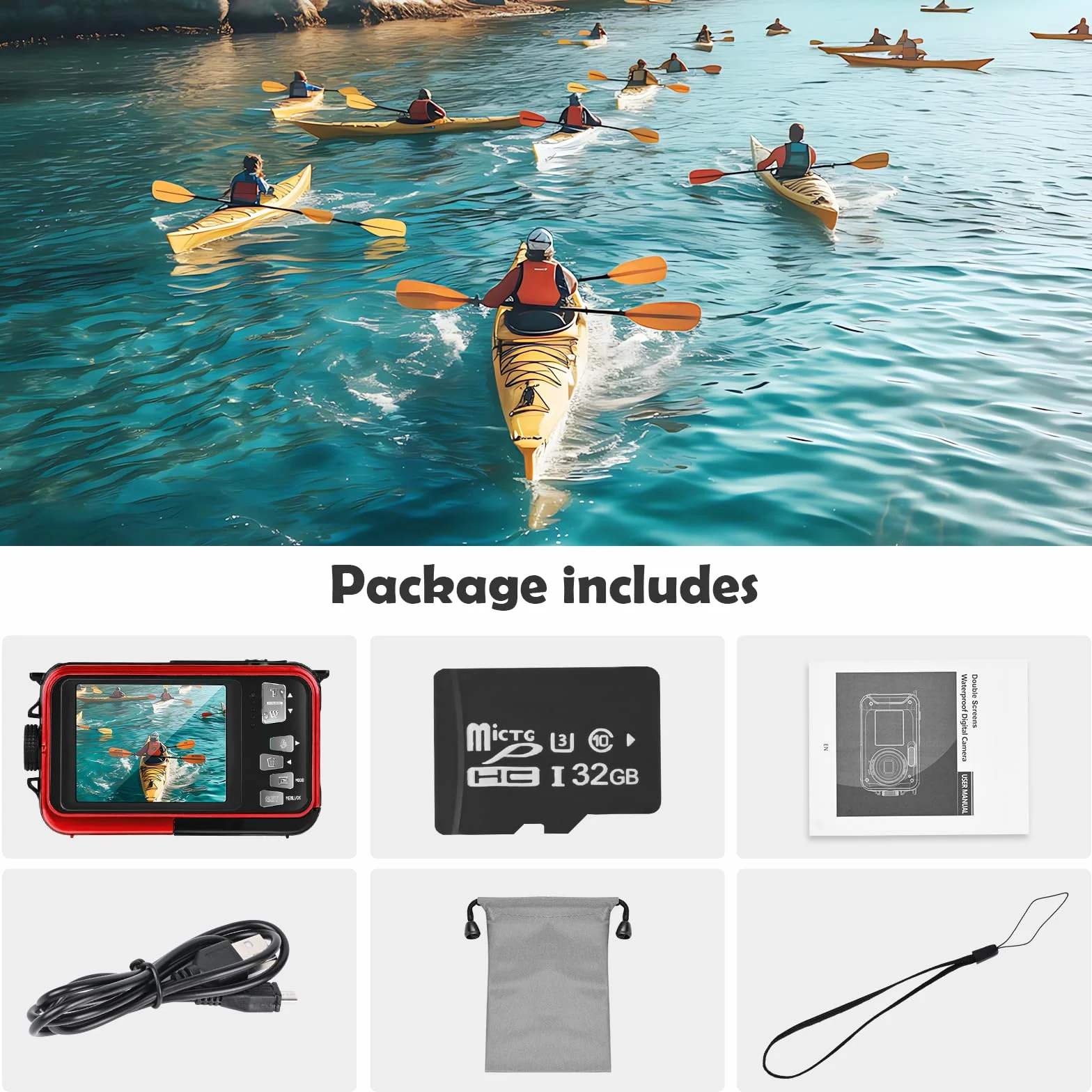 Macchina Fotografica Subcquea, Comius Sharp Fotocamera Subacquea Digitale 10FT 30MP Photo FHD Video 16X Digital Zoom con Scheda di Memoria da 32G per Selfie Subacquei, Immersione, Nuoto