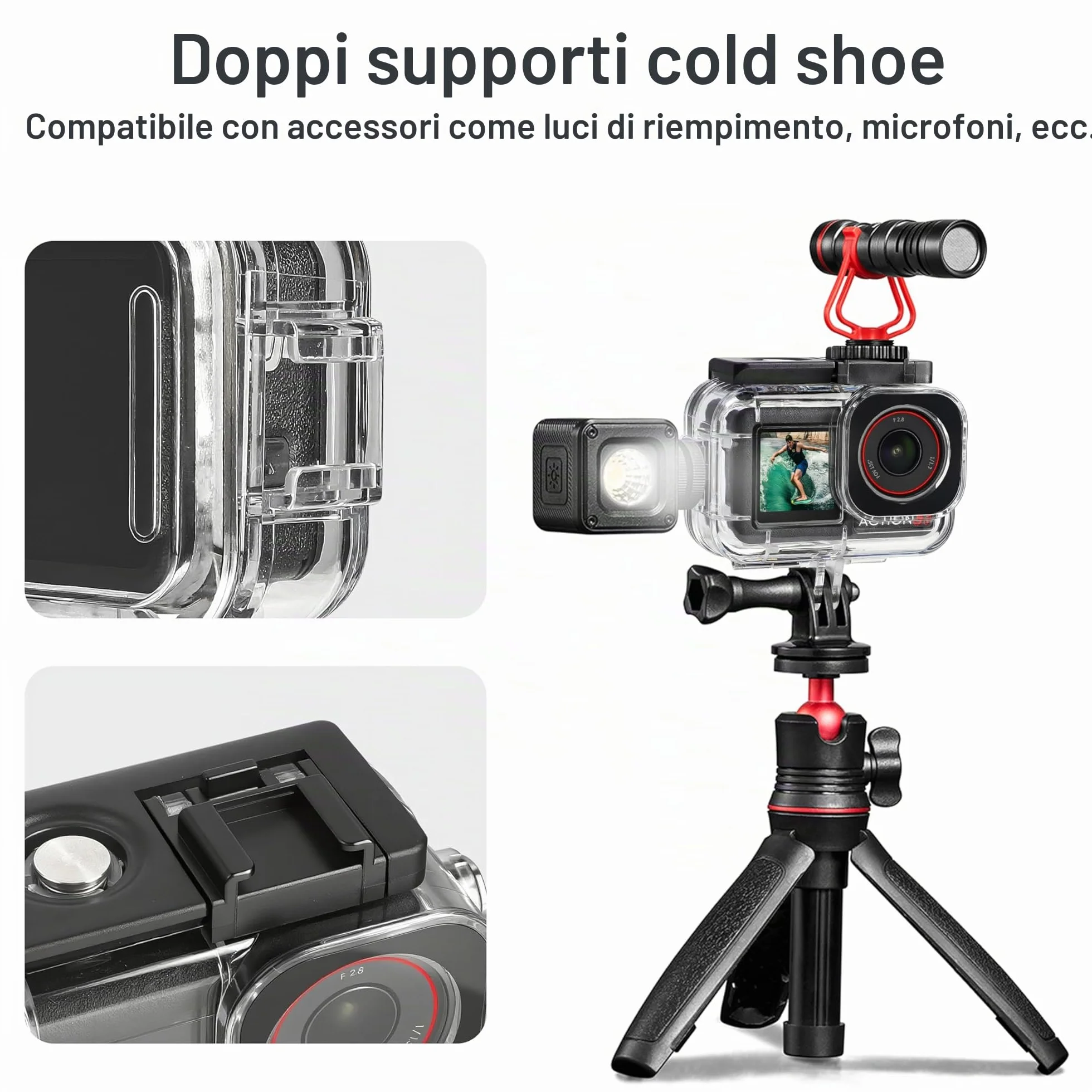FitStill Custodia impermeabile da 50 m, 3 filtri e impugnatura galleggiante, compatibile con DJI Osmo Action 5 Pro, 4, 3, snorkeling, surf, wakeboard, kit di accessori