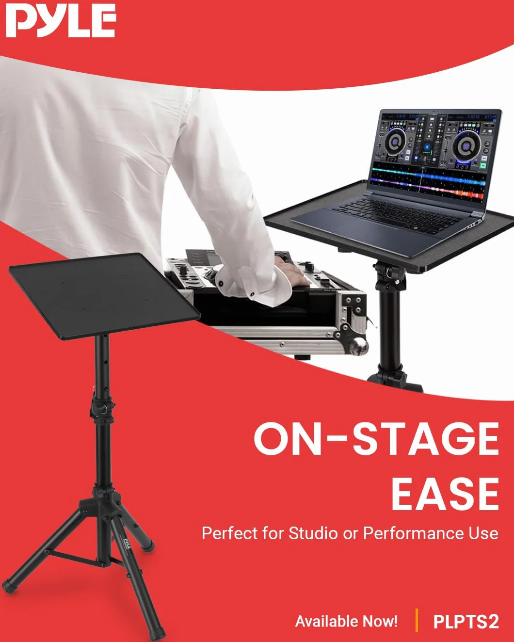 Pyle PLPTS2 Supporto Notebook da DJ e Proiettore, Treppiede Regolabile in Altezza fino a 89 cm con Dimensioni della Piastra di 35,56 cm x 27,94 cm, Supporto Laptop Scrivania, Ottimo per Palco o Studio