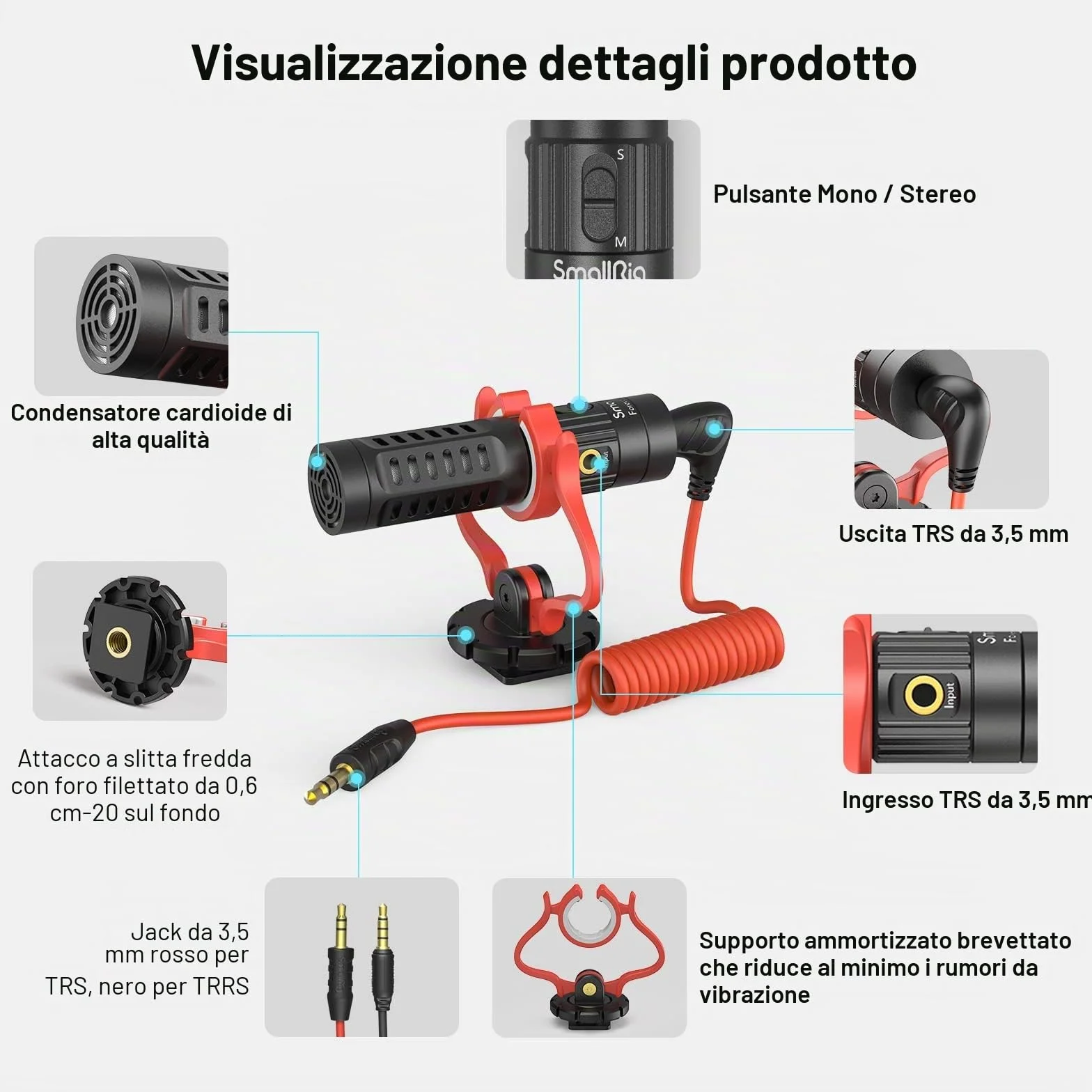 SMALLRIG On-Camera Microphone Microfono per Fotocamera, Video Microfono con Design Stereo Professionale per Fotocamere e Videocamere DSLR - 3468