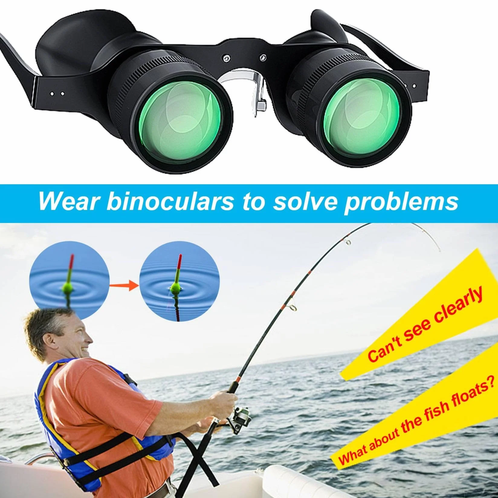 Binocoli occhiali portatili per binocoli liberi Telescopi 10x zoom bicchieri per pesca all'aperto, occhiali binoculari