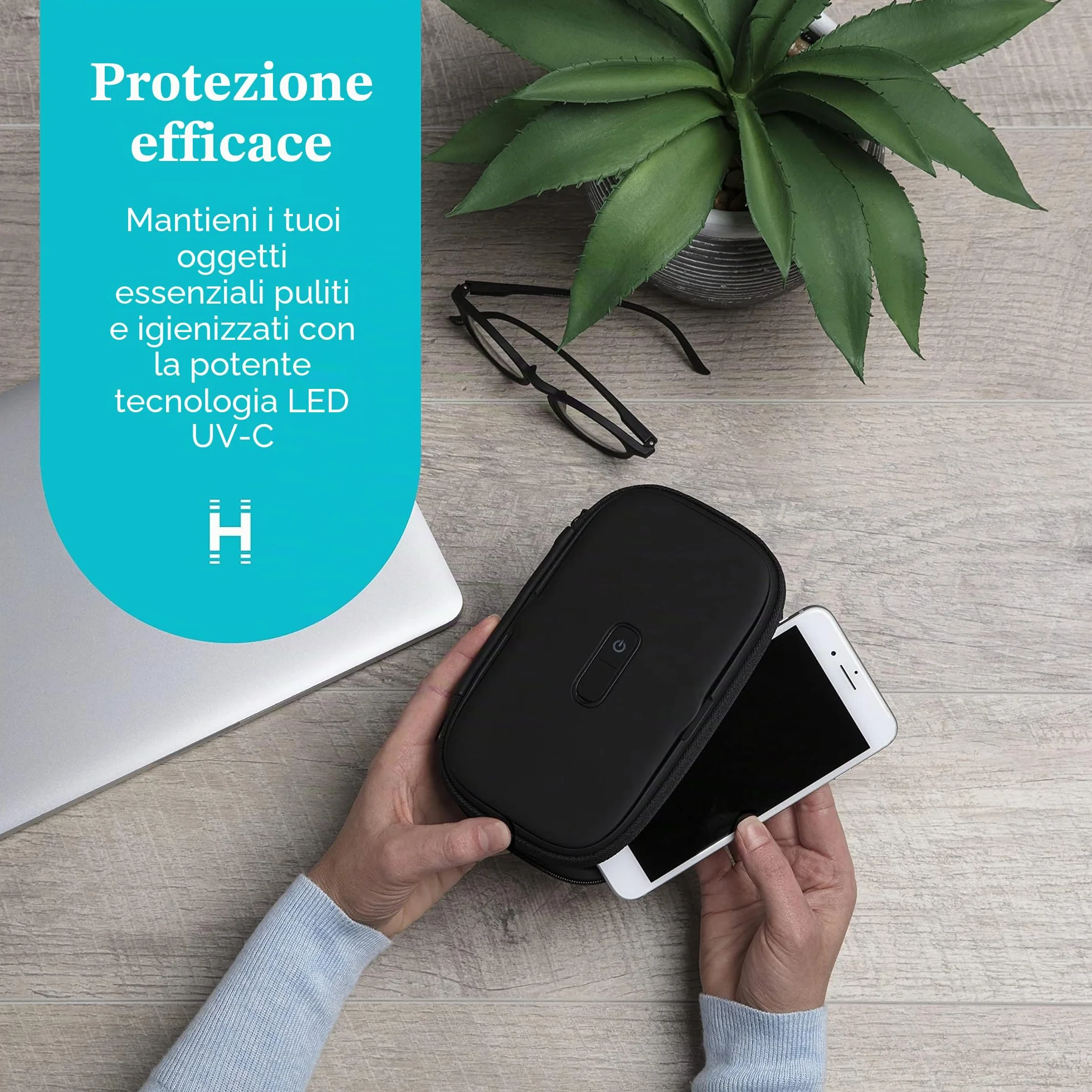 HoMedics UV-Clean - Sterilizzatore Smartphone UV, Disinfettante, Uccide fino al 99.9% di Virus e Batteri e Sterilizza il Cellulare in 60 Secondi, Nero