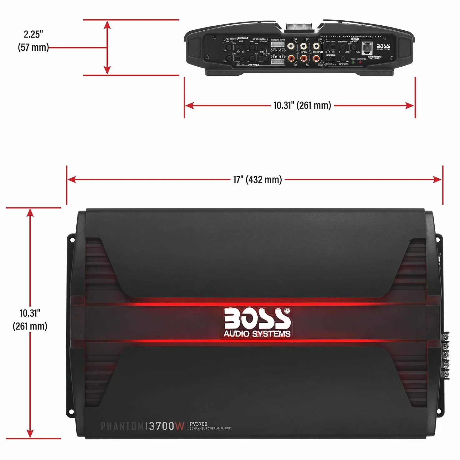 Boss Audio Systems PV3700 5.0 Car Wired Black audio amplifier - Audio Amplifiers (5.0 channels, 3700 W, A/B, 0.01%, 103 dB, 0 - 18 dB)