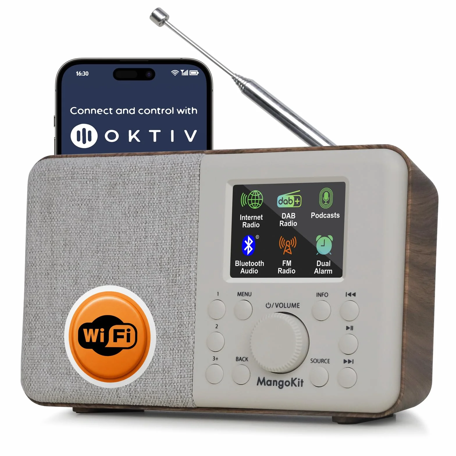 SR10 Internet Radio DAB+ Wi-Fi Lettore Podcast Bluetooth FM Cucina Doppio Allarme Noce