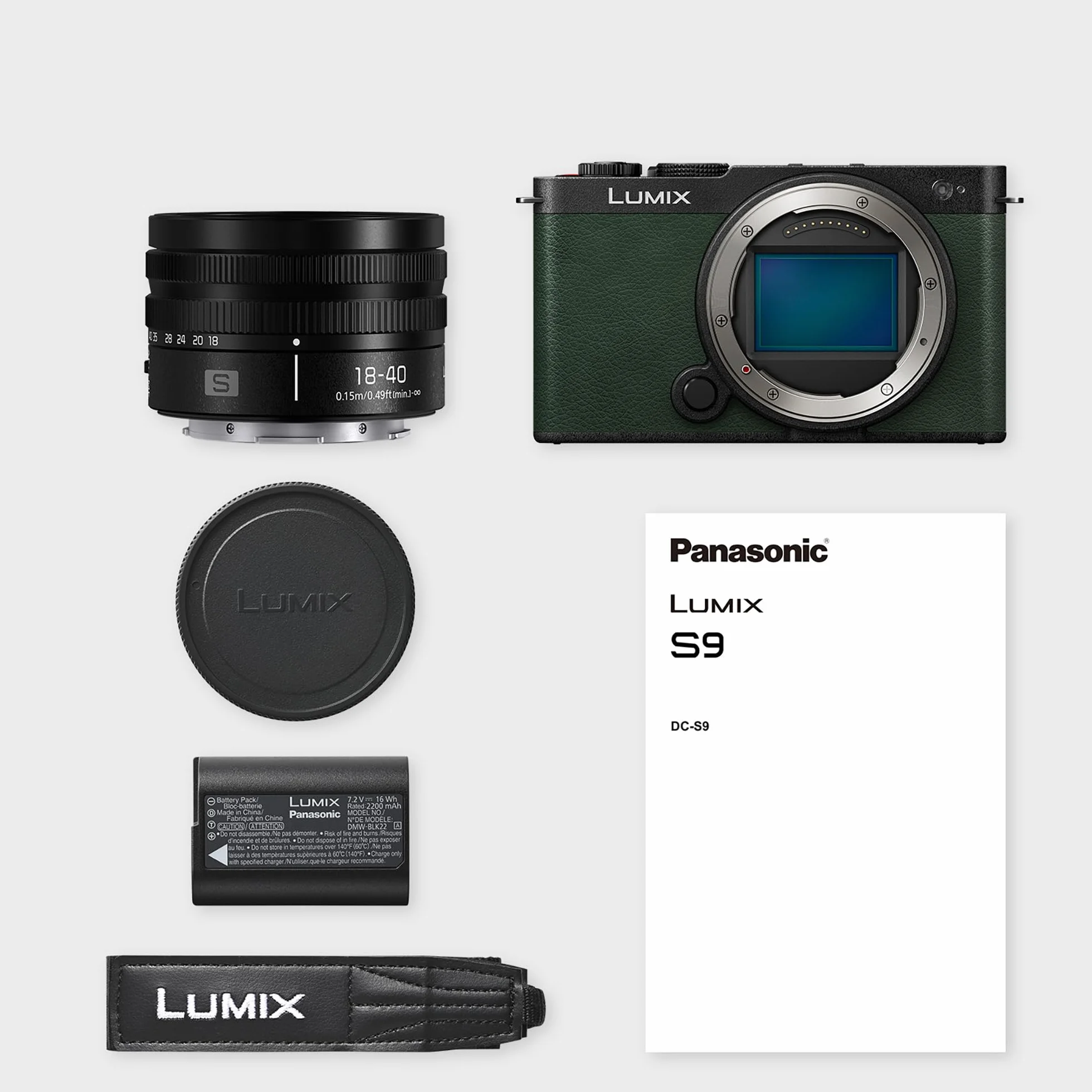 Panasonic Lumix DC-S9NE-G Videocamera mirrorless Full Frame Open Gate per vlogging, 24,2 MP, video 6K/4K, PDAF 779 punti, stabilizzazione dell'immagine,WiFi, Verde, con S-R1840E 18-40mm S Obiettivo