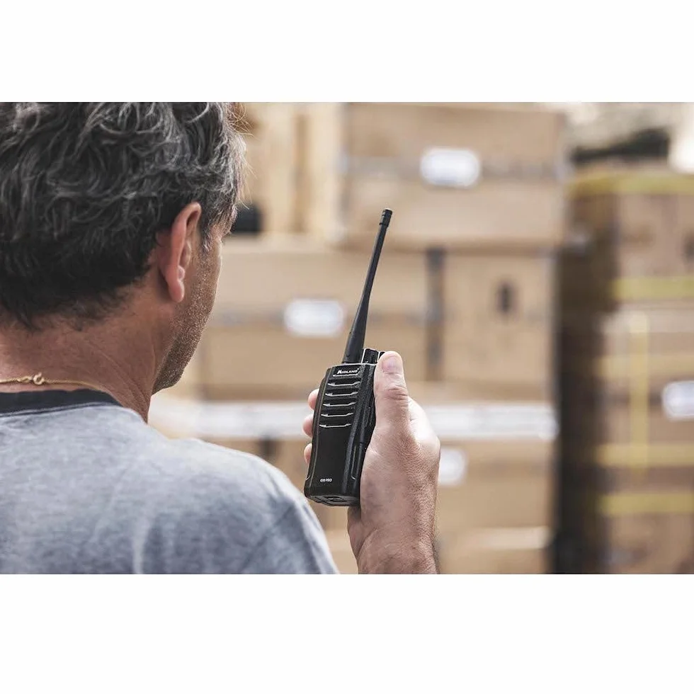 Midland - Walkie Talkie G10 PRO, Ricetrasmittenti Professionali Cantiere e Strada, 32 Canali PMR446 Senza Licenza, Copertura 12Km, Autonomia 16H, 50 Toni CTCSS, 116 Codici DCS, Batteria e Accessori
