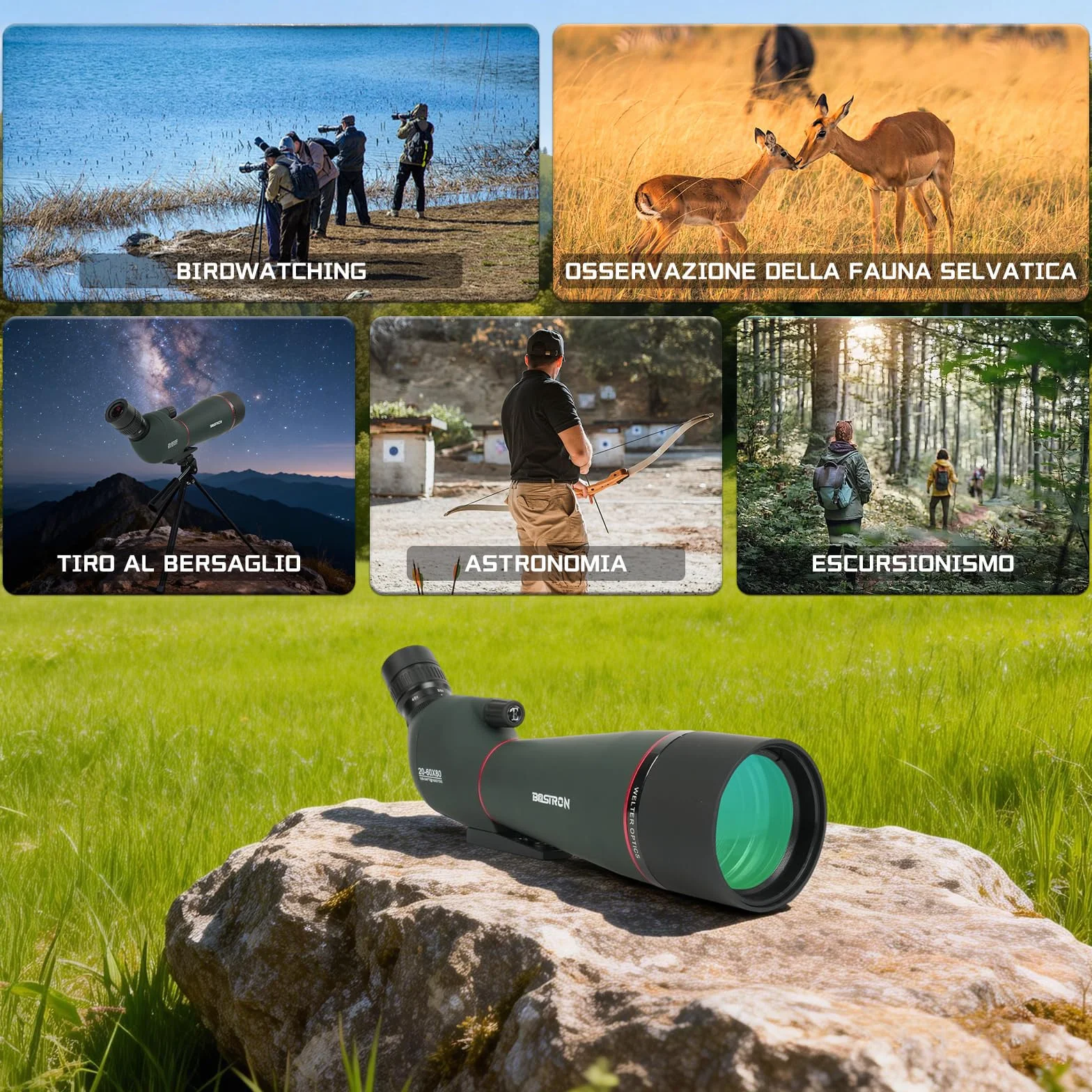 Cannocchiale con Treppiede, 20-60x80 Telescopio Spotting Scope - FMC Cannocchiale Professionale con Treppiedi con Smartphone Adapter per Caccia, Tiro a Segno, Birdwatching