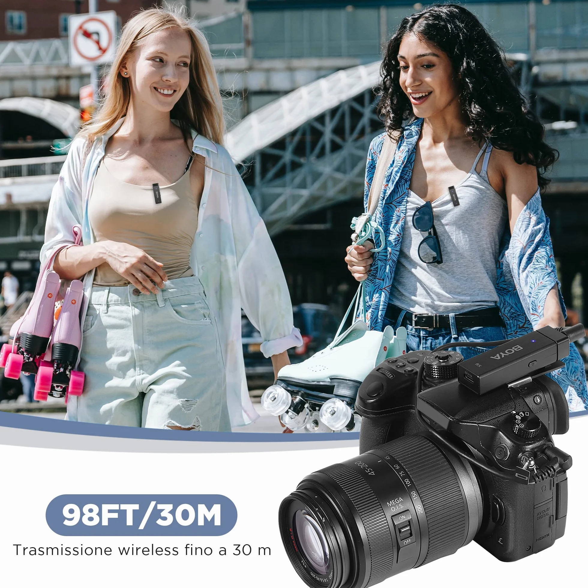 BOYA by-W4 - Microfono lavalier wireless a 4 canali, per 4 persone, mini microfono wireless con risvolto con cancellazione del rumore e monitoraggio in tempo reale per YouTube Vlog interviste