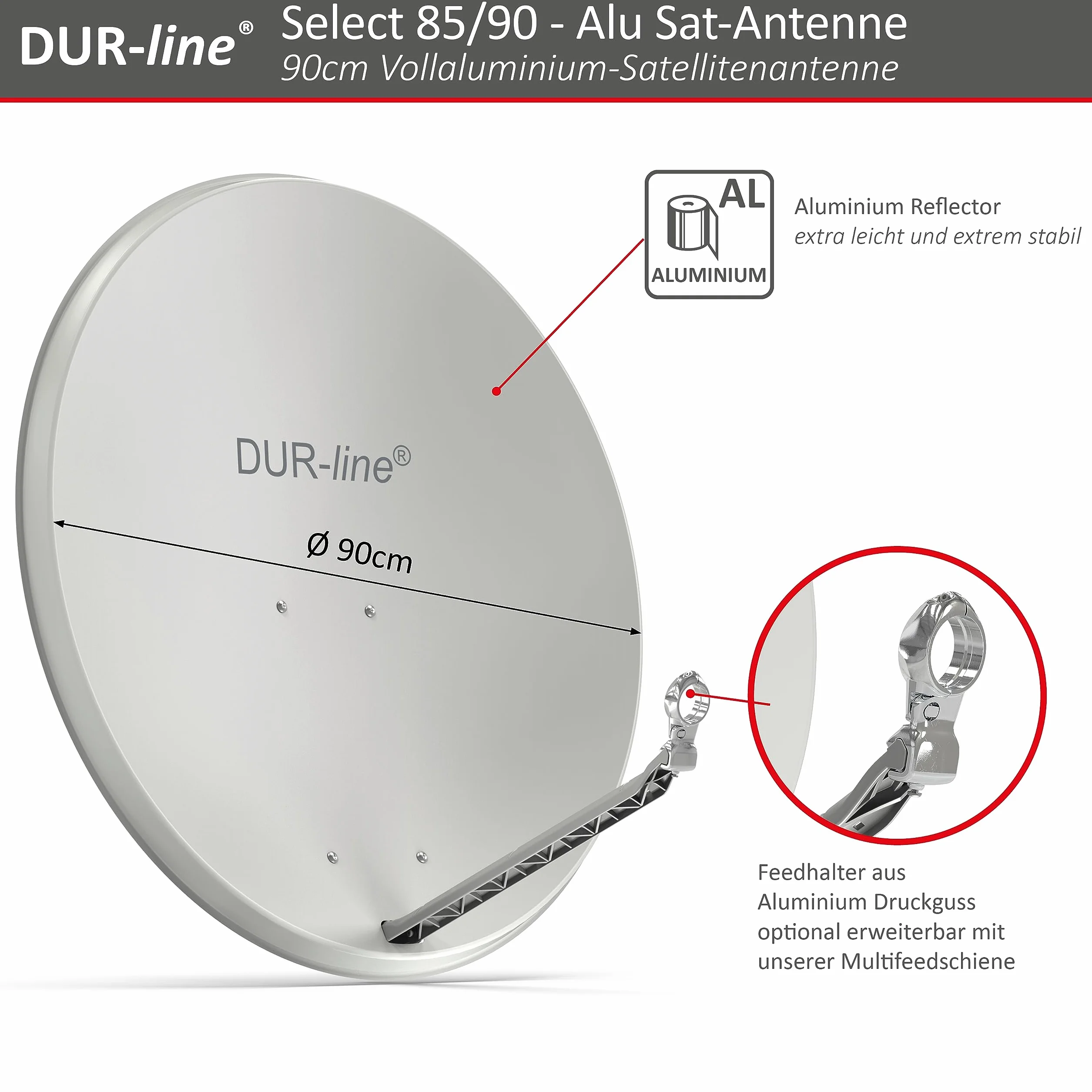 DUR-line Select - Parabola satellitare in alluminio, 75 cm/80 cm