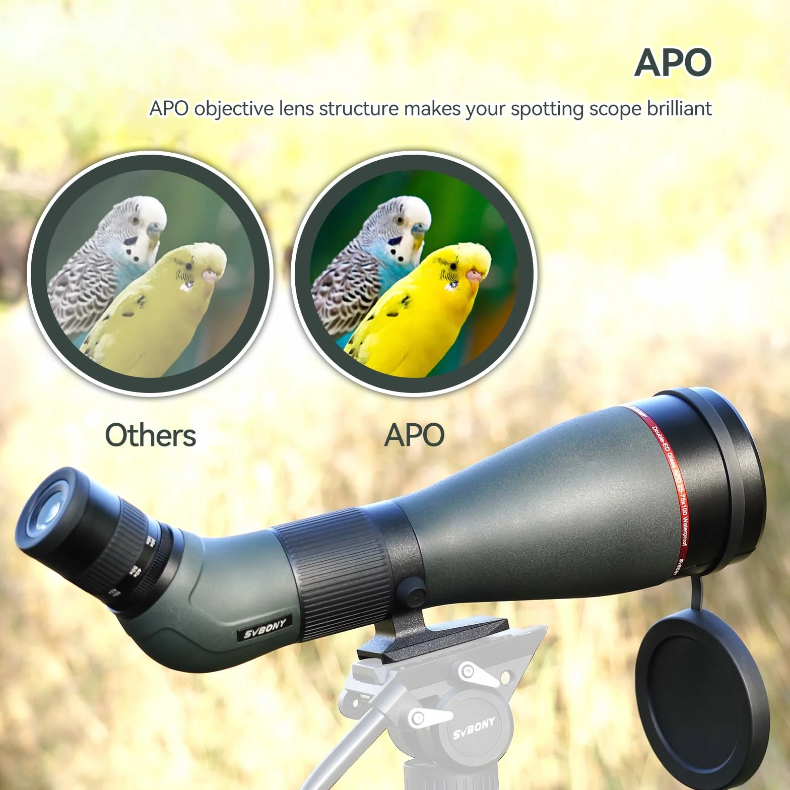 Svbony SA401 APO Cannocchiale, 25-75X100 Apocromatico Obiettivo con Doppia Lente ED FMC, Digiscoping Telescopio Spotting Scope Compatibile Con Fotocamera WIFI SC001 Impermeabili Birdwatching Uccelli