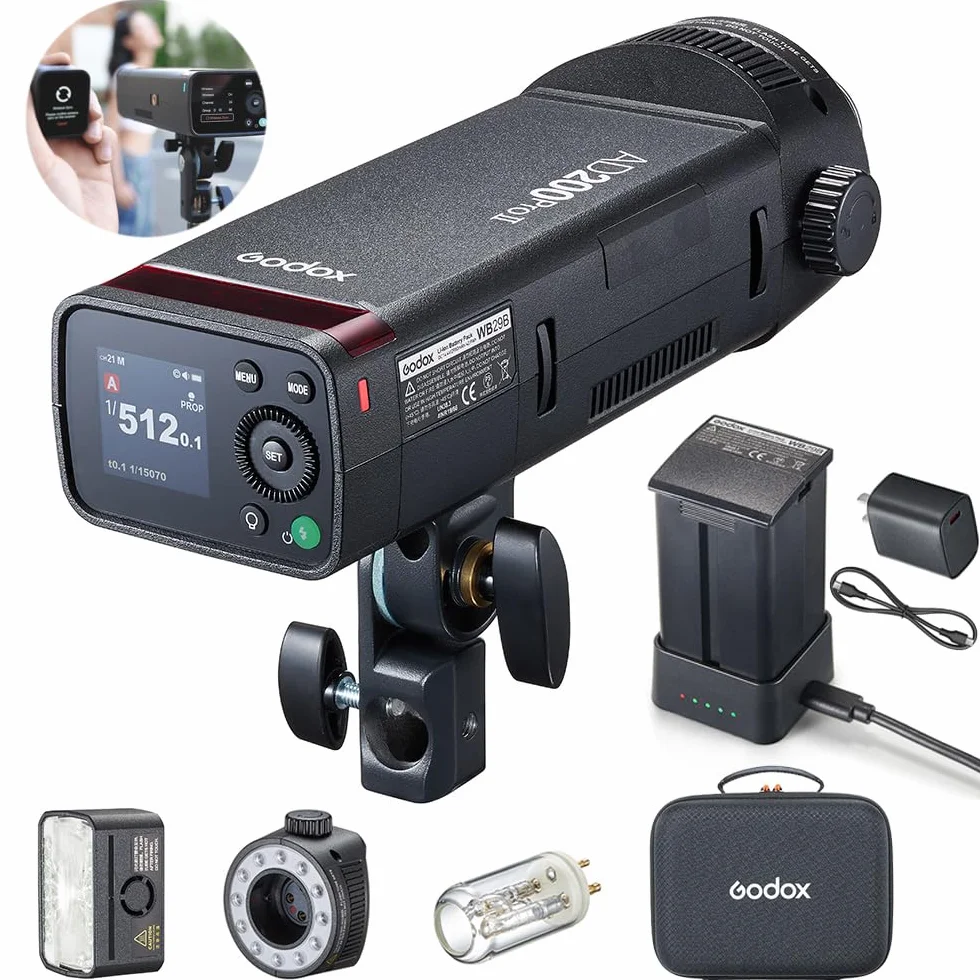 Godox AD200Pro II 200Ws Flash - HSS 1/8000s, 2.4G Wireless X-System, 0.01-1.8s Recycling, 2980mAh Batteria, TTL Compatibile con Canon/Nikon/Sony, aggiornamento da AD200Pro