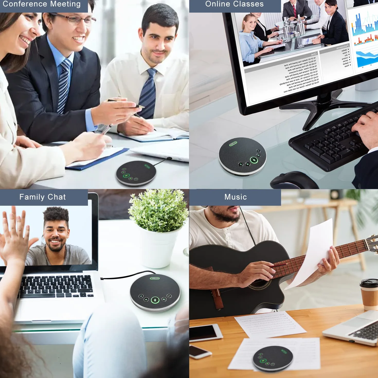 TONGVEO Altoparlante Bluetooth vivavoce USB, registrazione 360°, 4 microfoni AI, 8 ore conversazione 8-12 persone