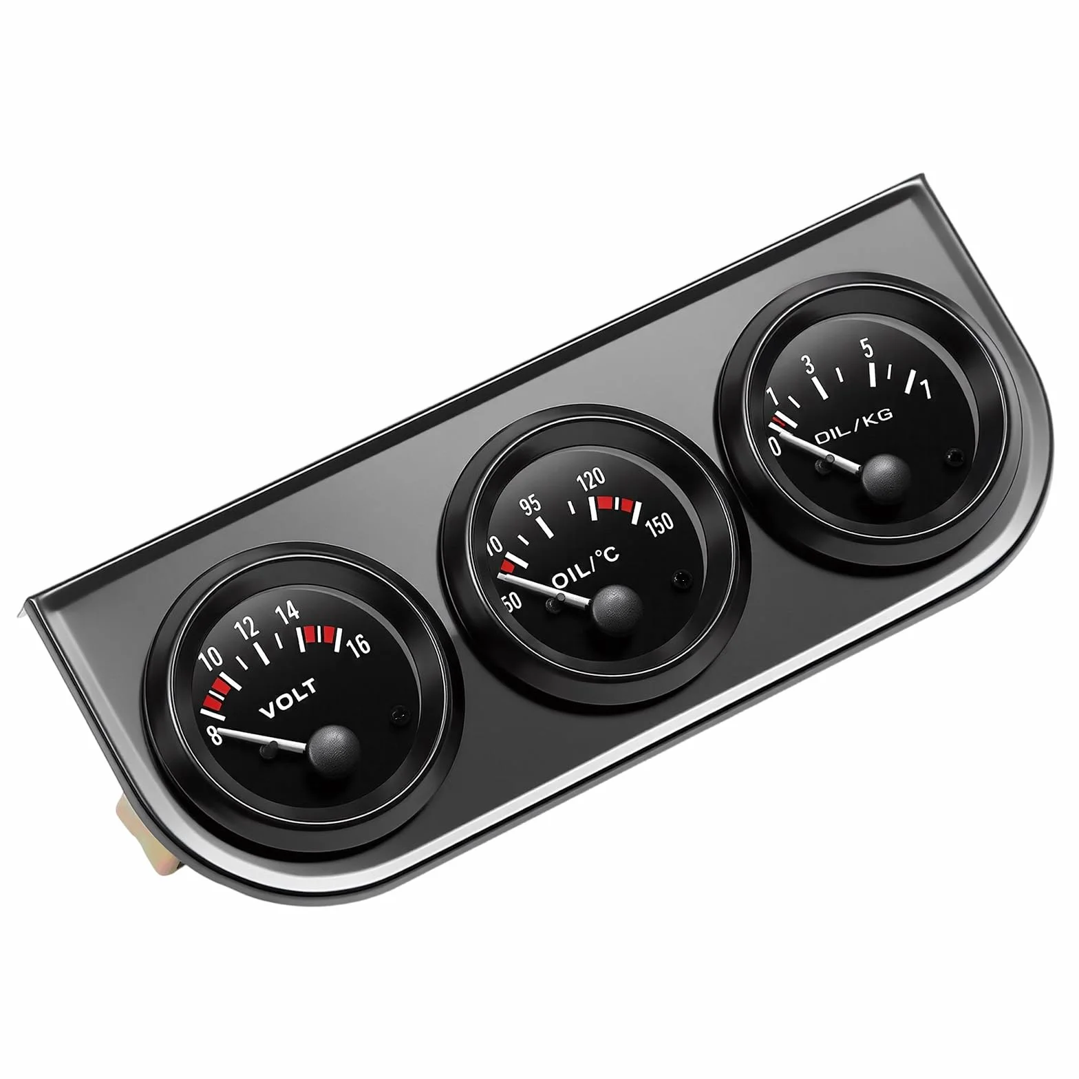Set di strumenti aggiuntivi universali da 52 mm 3 in 1, misuratore di temperatura dell'olio, indicatore di pressione dell'olio, voltmetro, adatto per la maggior parte delle auto da 8-16V, quadrante