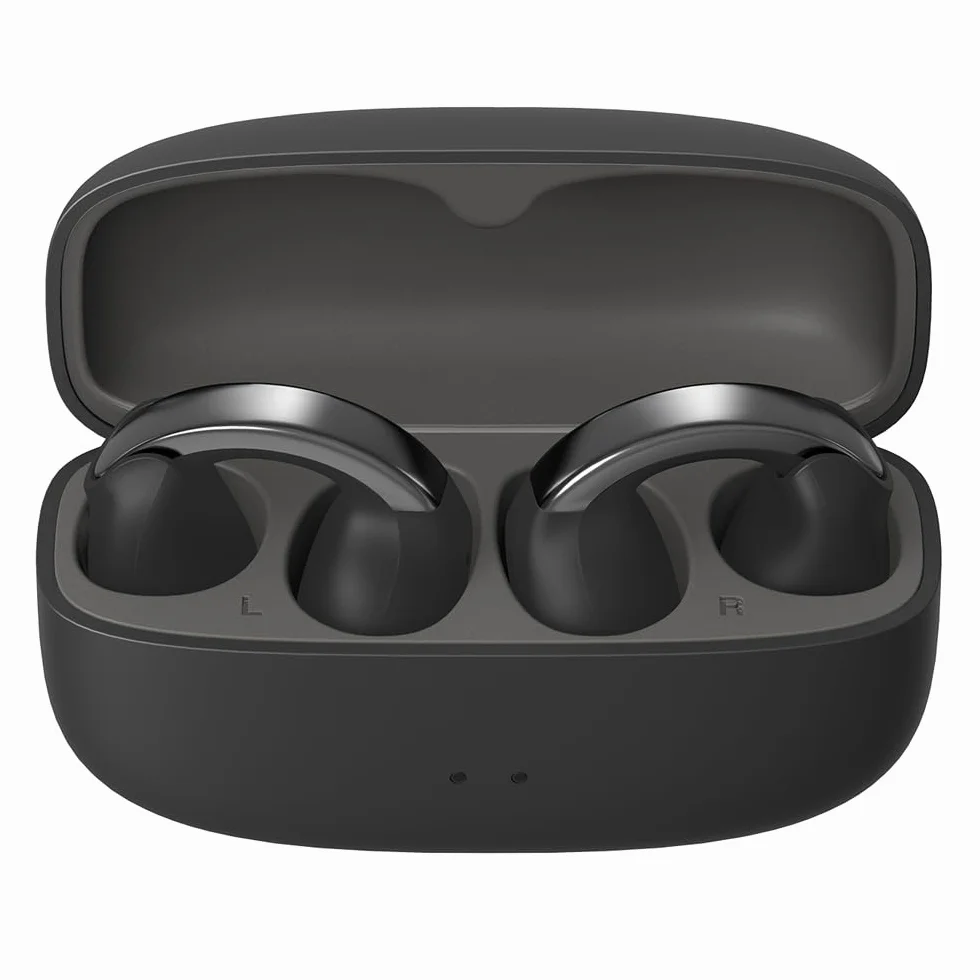 JVC Nearphones HA-NP1T-B, Cuffie in stile Earcuff con archetto lucido, vestibilità comoda, connessione multipoint, Bluetooth 5.3, autonomia di 24 ore, compatibili con app - Nero
