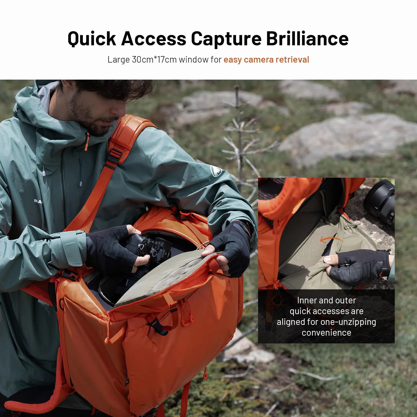 PGYTECH OnePro Flex 30L-50L Zaino + Inserto per Borsa Fotografica, Zaino Fotografico Professionale per a fotocamere/obiettivi DSLR/SLR, Zaino Trekking Viaggio per Fotografo Scomparto Computer