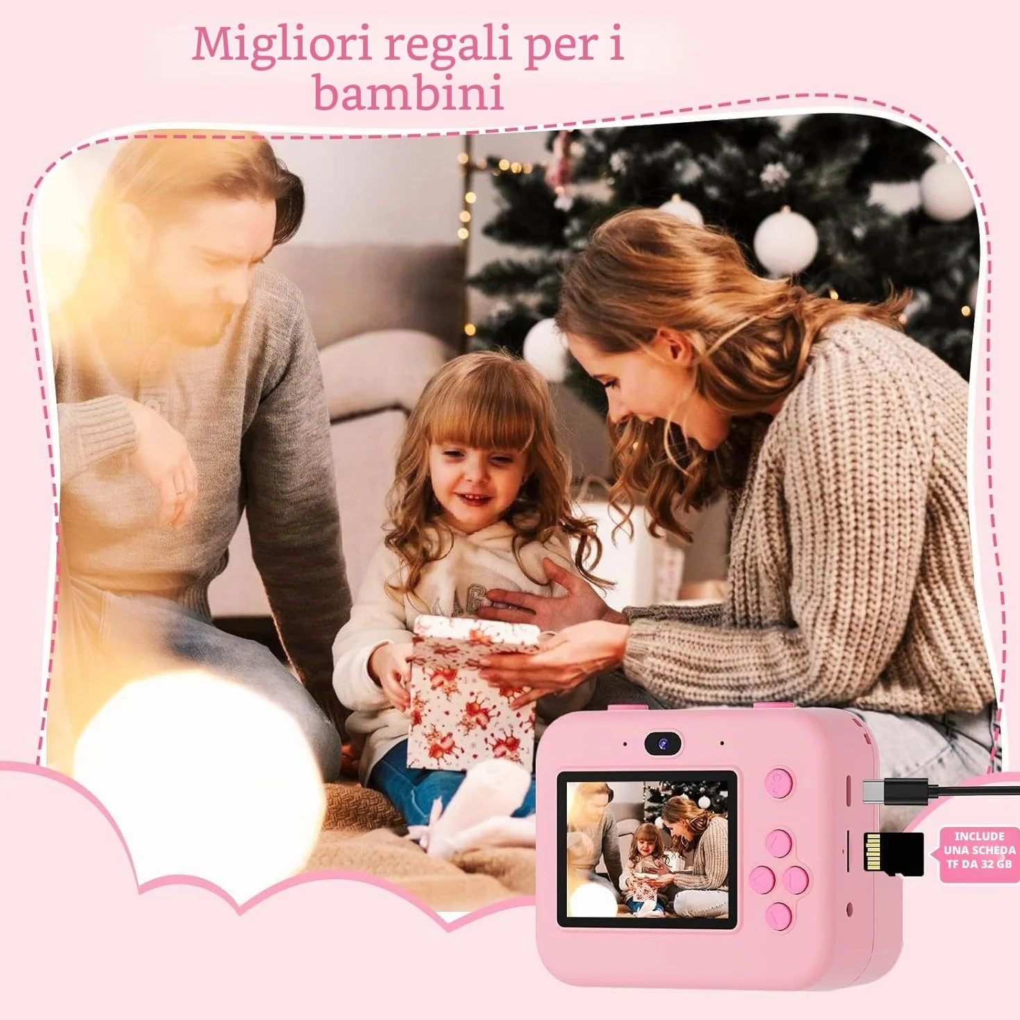 ASTGMI Macchina Fotografica Bambini Istantanea, 2,4 Pollici 1080P Fotocamera Bambini Selfie con Carta da Stampa e 32GB Scheda, Giocattolo Regalo di Natale Bambino e Bambina 3 4 5 6 7 8 Anni (Rosa)