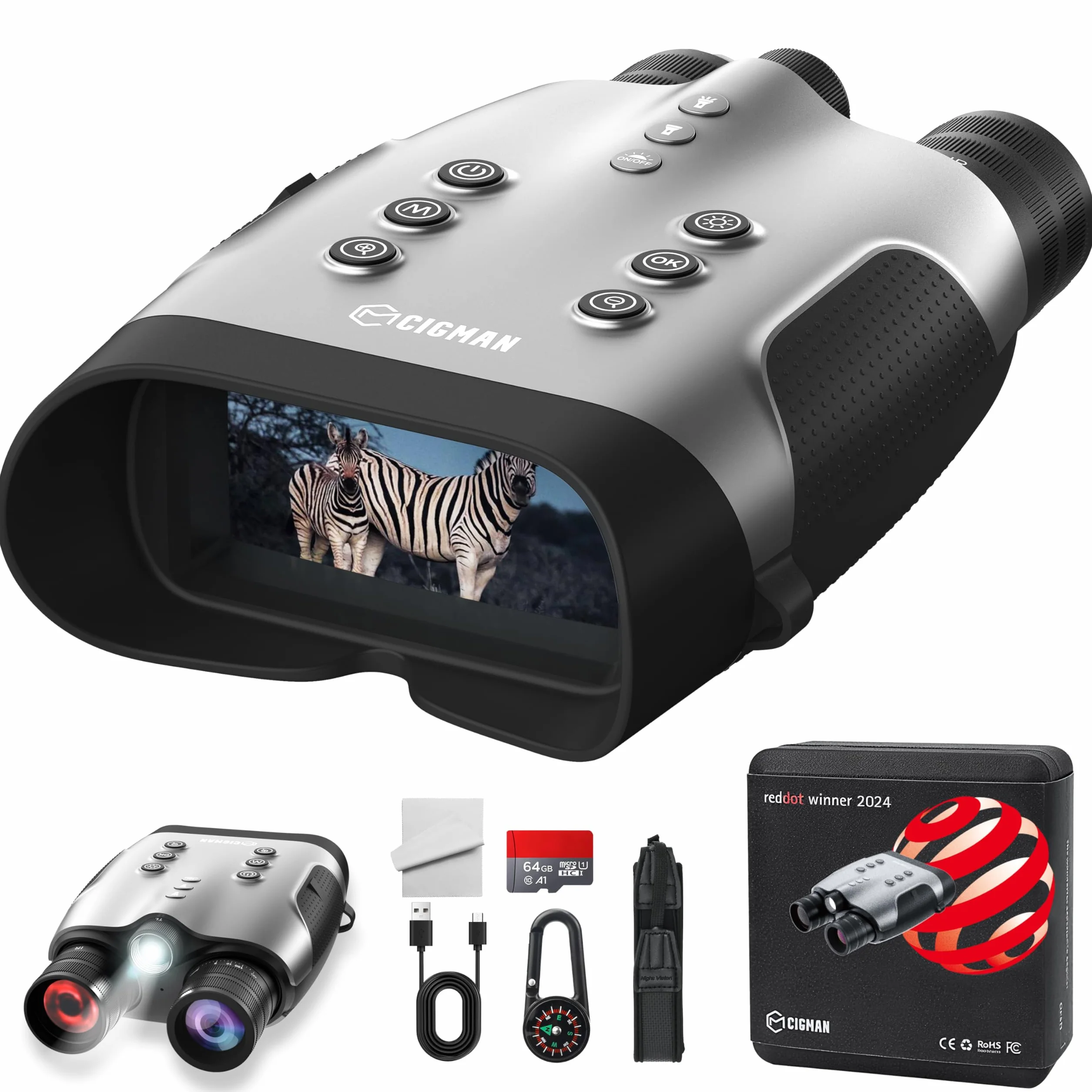 Binocolo per Visione Notturna CIGMAN Vero 4K, Occhiali a Infrarossi con Imaging a Colori in Scarsa Luce, Lenti a 7 Rivestimenti, Autonomia 18 Ore per Wildlife, Sicurezza, Avventura Outdoor