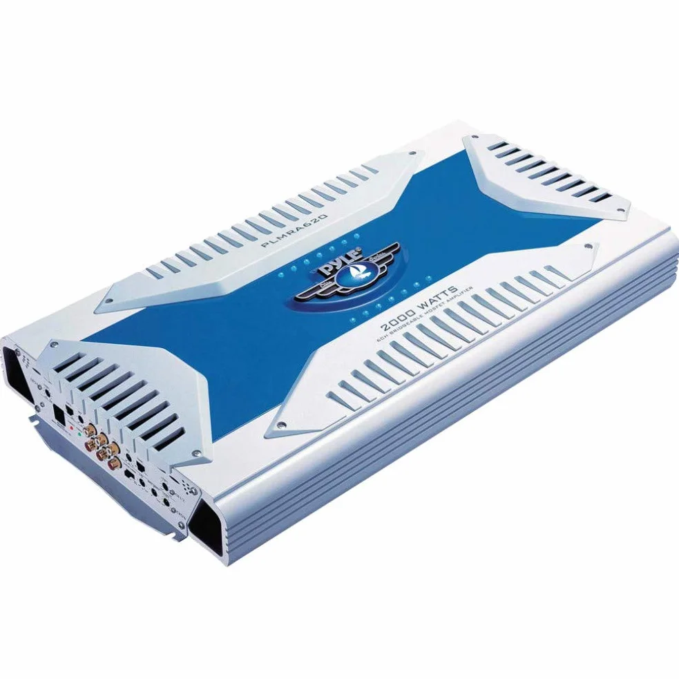 1 amplificatore marino 6 canali compatibile con PYLE PLMRA620 2000 watt max 4x175 + 1x400 watt rms stabile 2 ohm barca bass boost 0 +/- 18 db, 1 pezzo