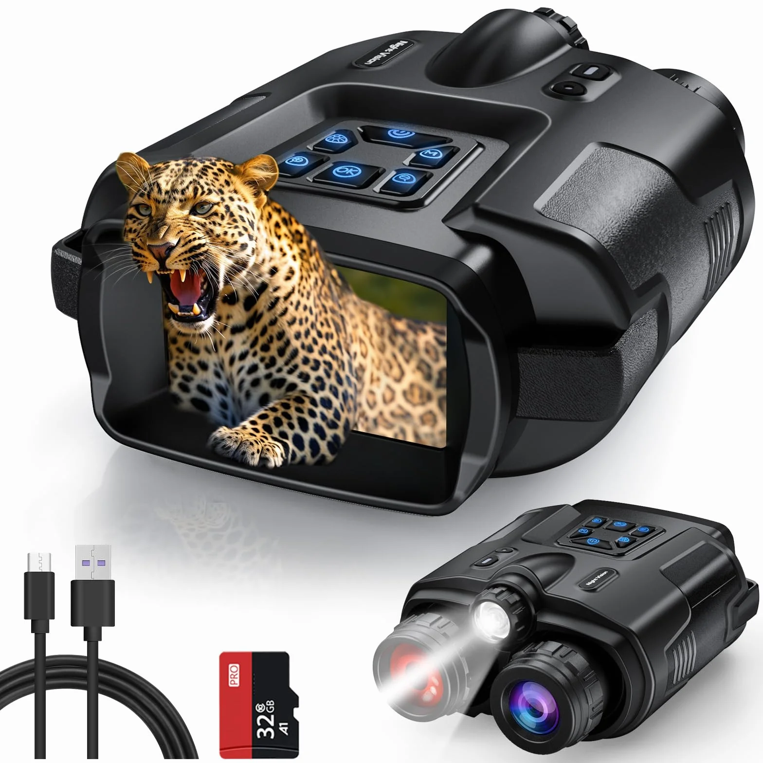 TKWSER Binocolo Visione Notturna - Infrarossi Visibili 600M nel 100% dell'Oscurità con Zoom Digitale 8X, Ricaricabili da 5000mAh, con Luce Tattica, per la Caccia, per Adulti