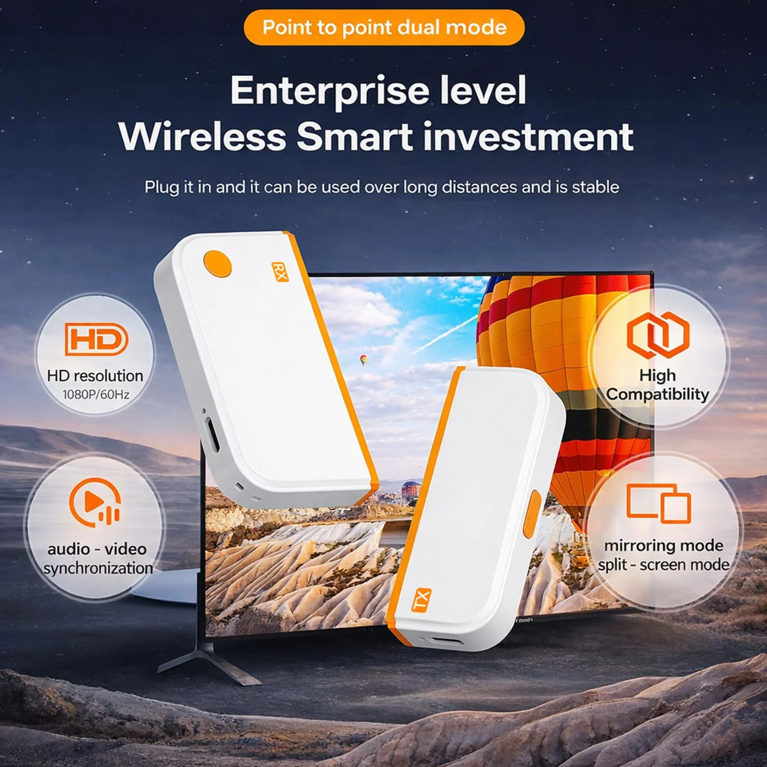 Elprico Trasmettitore e Ricevitore HDMI Wireless, Adattatore Display Wireless per Streaming 1080P 60Hz 5G per Smartphone Laptop Proiettori