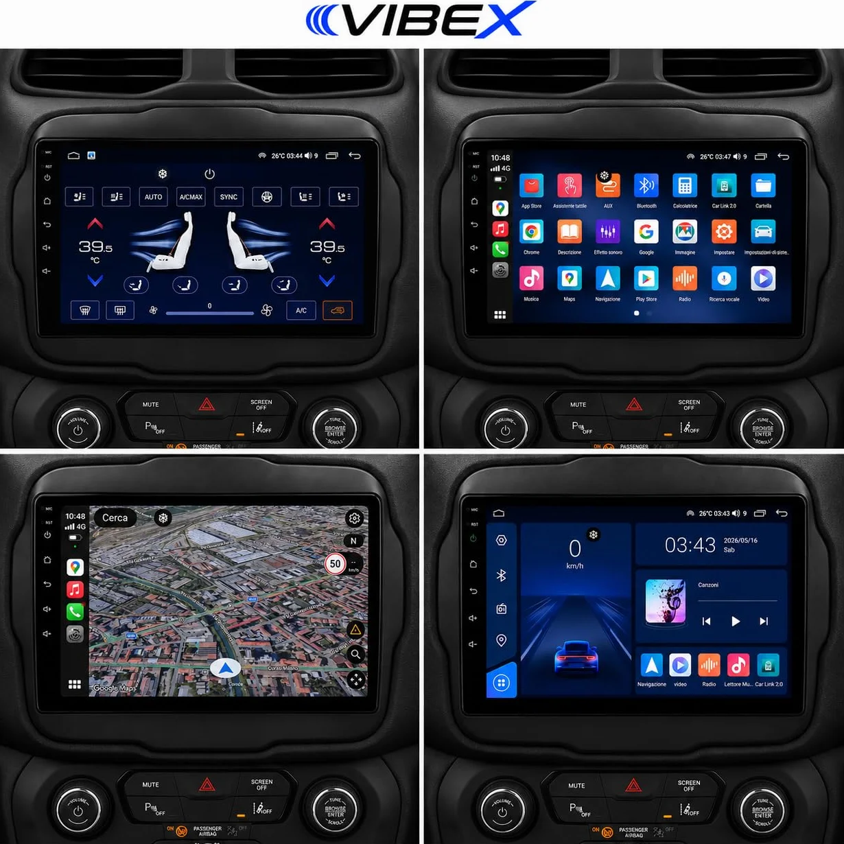 VIBEX Autoradio 9" Android per Jeep Renegade 2014 2015 2016 2017 2018 2019 2020, Wireless Apple CarPlay Android Auto, Navigazione GPS, Bluetooth, WiFi, Schermo Touchscreen, Supporto Retrocamera