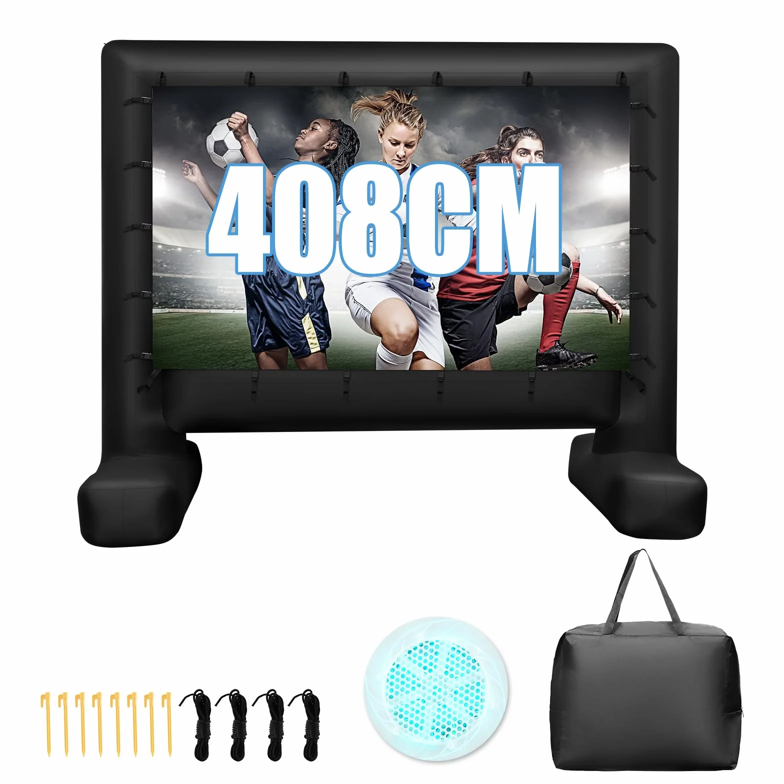 GYMAX Schermo Proiettore Gonfiabile 4 M/4,5M, Telo Proiettore Pieghevole Portatile per Film con Soffiatore d'Aria, Schermo Doppia Faccia, Borsa, Picchetti, per Giardino, Terrazzo, Esterno (4M)