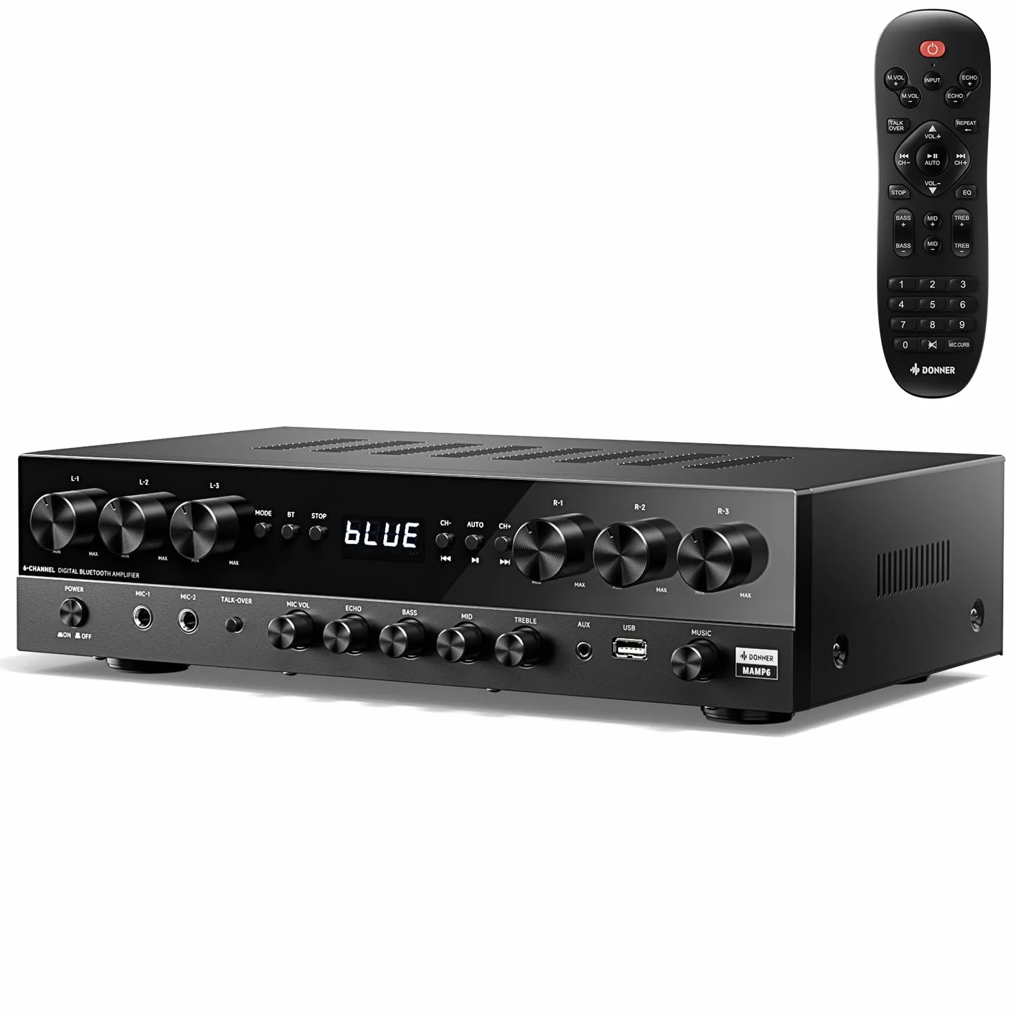 Donner Amplificatore Hifi 6 canali 1000 W Bluetooth 5.3 USB FM Karaoke MAMP6