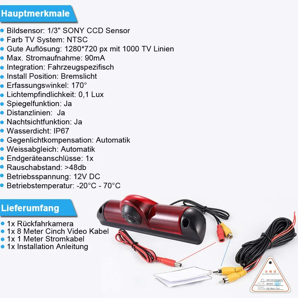 Auto Terzo Tetto Top Mount Lampada freno Fotocamera luce Telecamera Posteriore di Backup peper JUMPER III/DUCATO X250 / BOXER III AVIS AVS325CPR