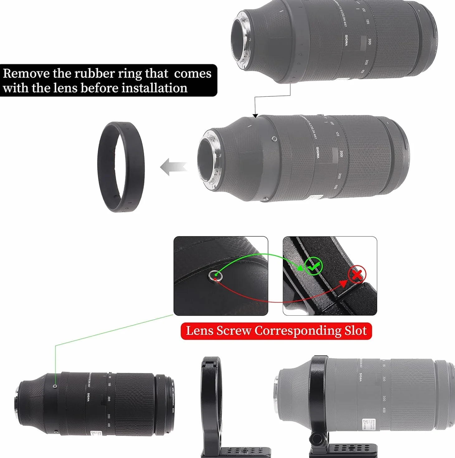 Hersmay Fascetta per treppiede in metallo per obiettivo Sigma 100-400 mm F5-6.3 DG DN OS per Sony E Mount Art 105 mm F1.4 DG HSM adatto per piastra a sgancio rapido Arca Type, RJ010F