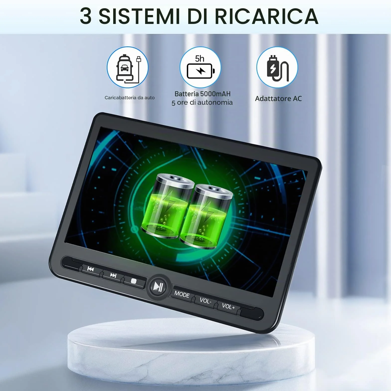Arafuna 10,5" Doppio Lettore DVD per Auto, Ricaricabile Schermo Auto Play Uno o Due Film Diversi, Poggiatesta per Auto Ricaricabile, Supporto USB/SD, Ultima Memoria