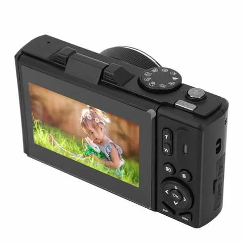 Fotocamera Digitale, Fotocamere 4K per Fotografia, Videocamera retrò da 64MP UHD 4K Zoom 18X Autofocus con Bilanciamento del Bianco, Scatto Continuo, Stabilizzazione e (BLACK)