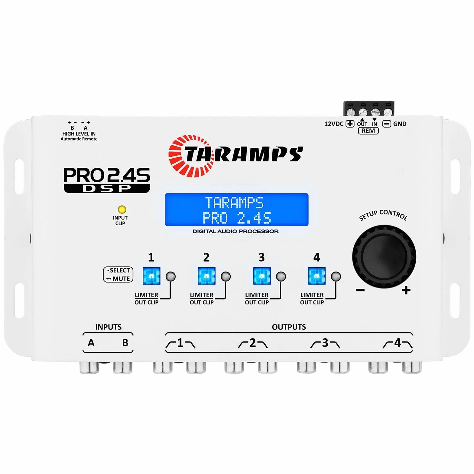 Taramps DSP Pro 2.4S White Crossover Full Digital Signal Car Audio Processore ed equalizzatore con sequencer Equalizzazione grafica a 15 bande 12 equalizzazioni preimpostate, segnale remoto