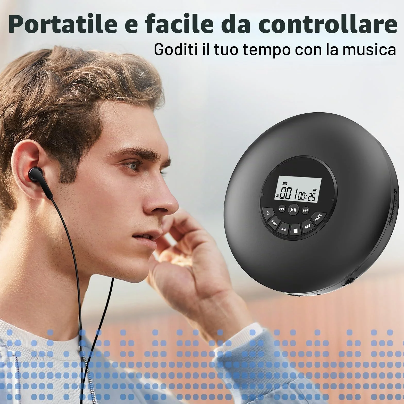 Arafuna Lettore CD portatile Compact Discman Personal Music Player Anti-Skip Protection Tracce programmabili Auricolari inclusi