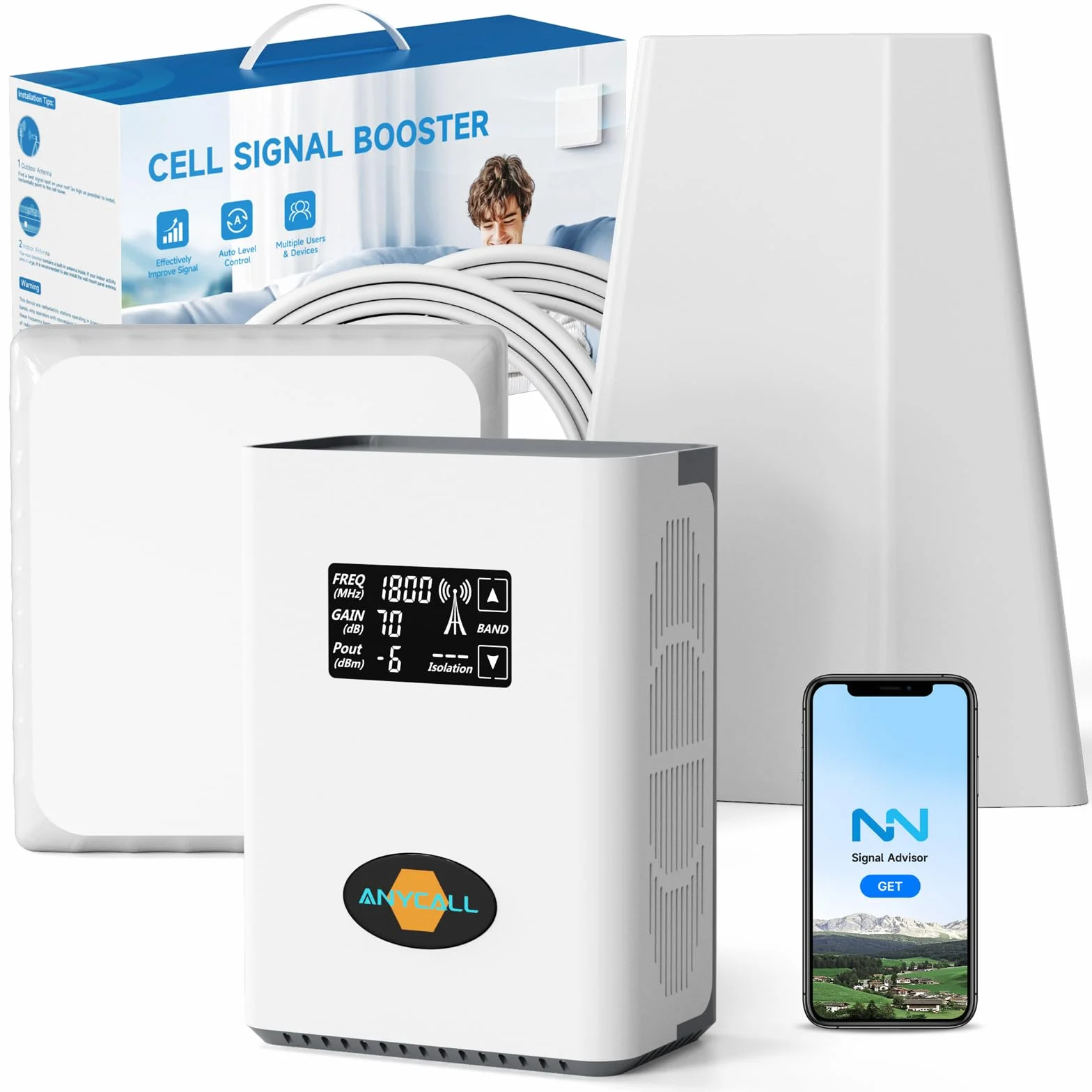 Amplificatore Segnale Cellulare 5G 4G LTE 3G GSM Ripetitore per Casa sulla Banda 3, 7, 8 e 20 per TIM Wind Tre Iliad e altro con Schermo Intelligente