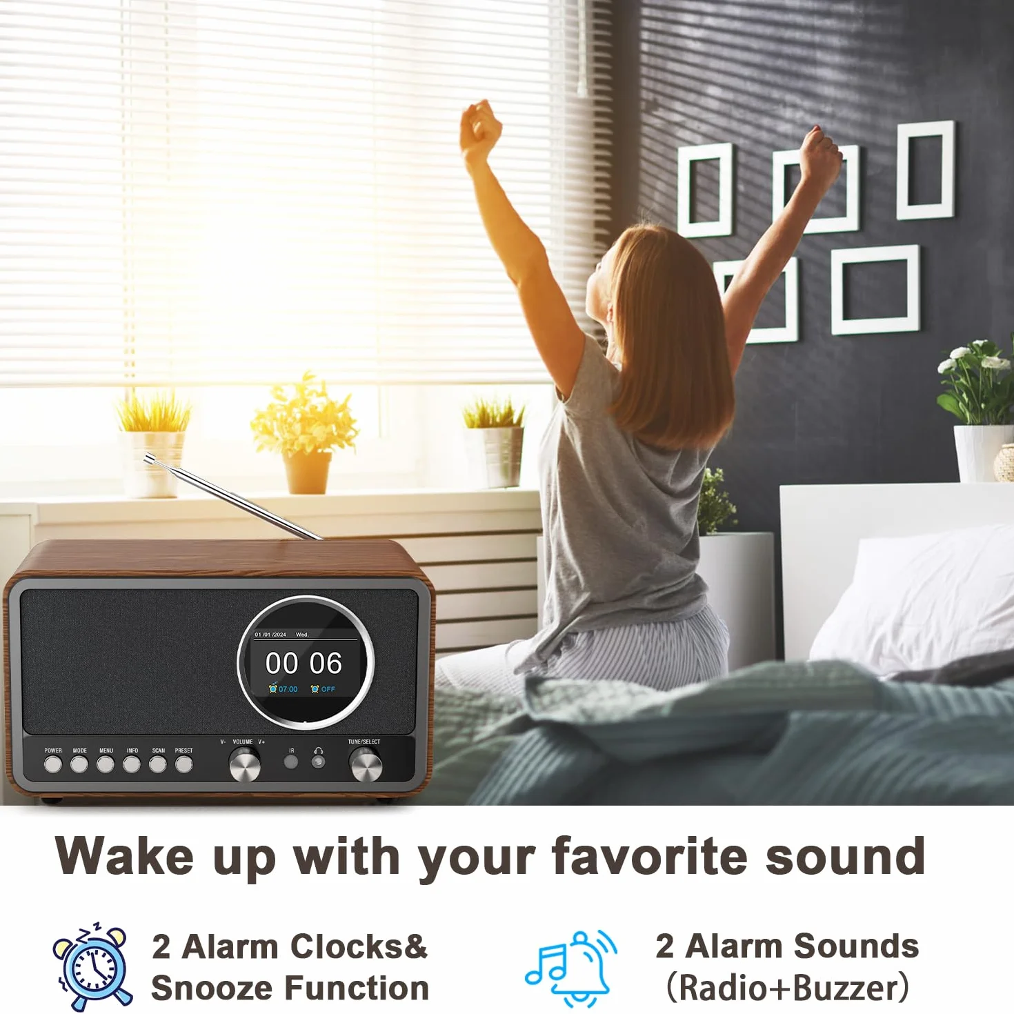 Radio portatile DAB+ FM Monodeal con 60 preset, sveglia e altoparlante HiFi 5W