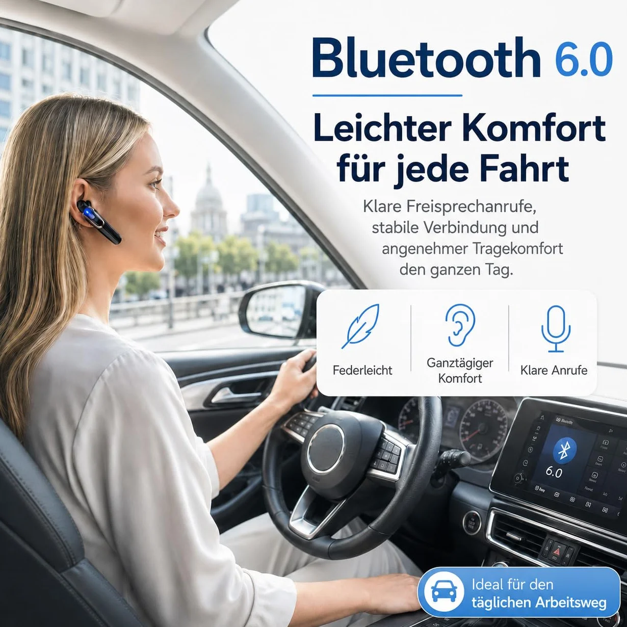 Micool Cuffie Bluetooth V6.0 con cancellazione del rumore AI & 38 ore di conversazione – Auricolari singoli, doppio accoppiamento, auricolare Bluetooth leggero per guida/ufficio/magazzino (nero/oro)